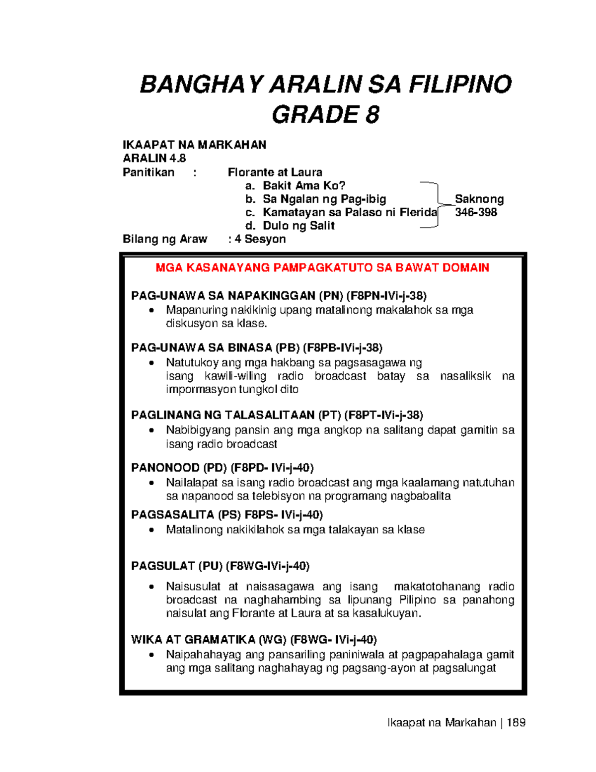 Pangwakas Na Gawain Banghay Aralin Sa Filipino Grade Ikaapat Na ...