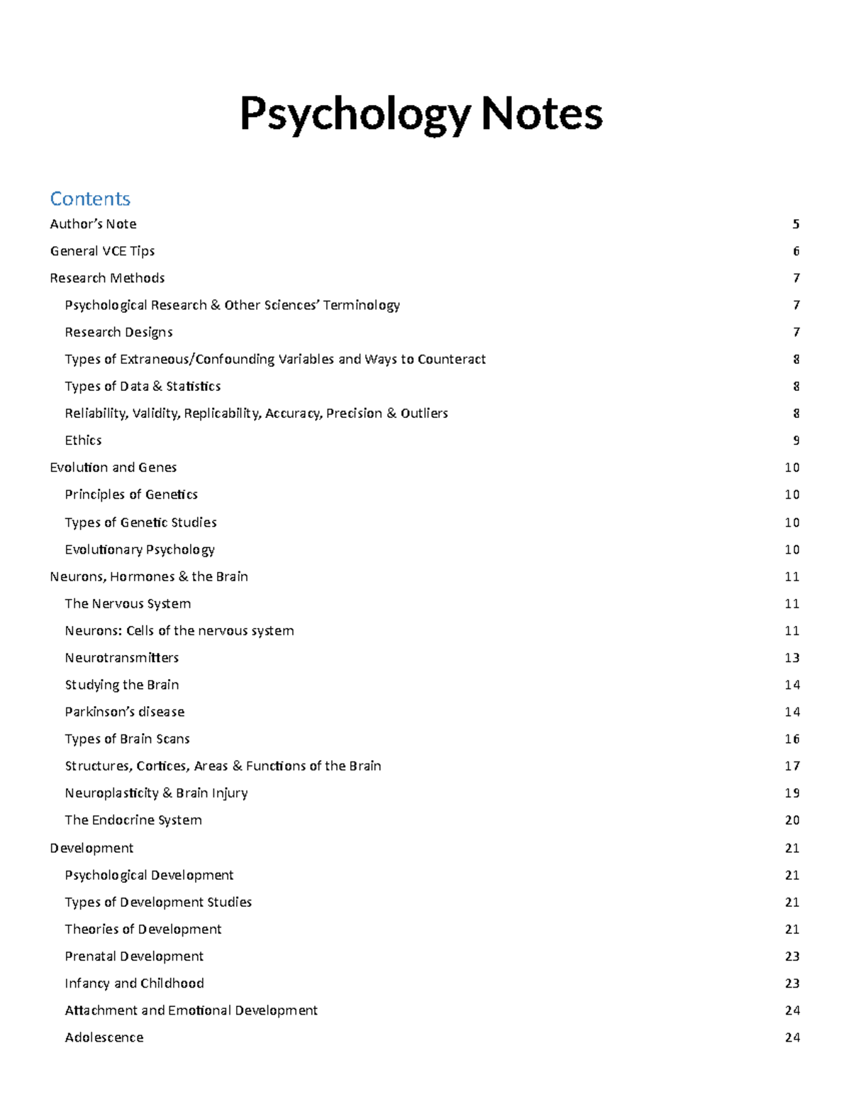 Unit 1/2 Psychology Study Summary Notes - Psychology Notes Author’s ...