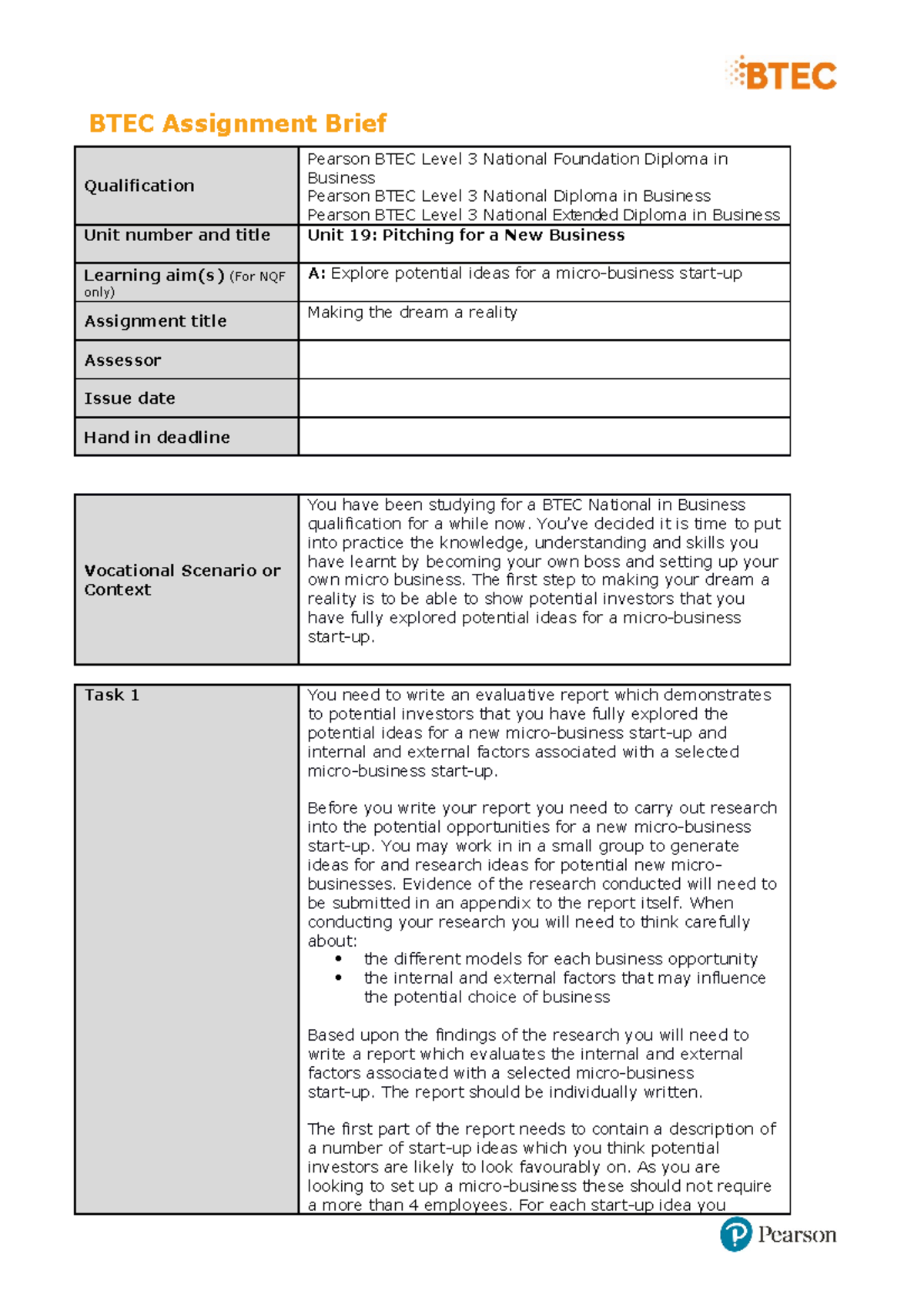 Assignment 1 brief - unit 19 helpsheet - BTEC Assignment Brief ...
