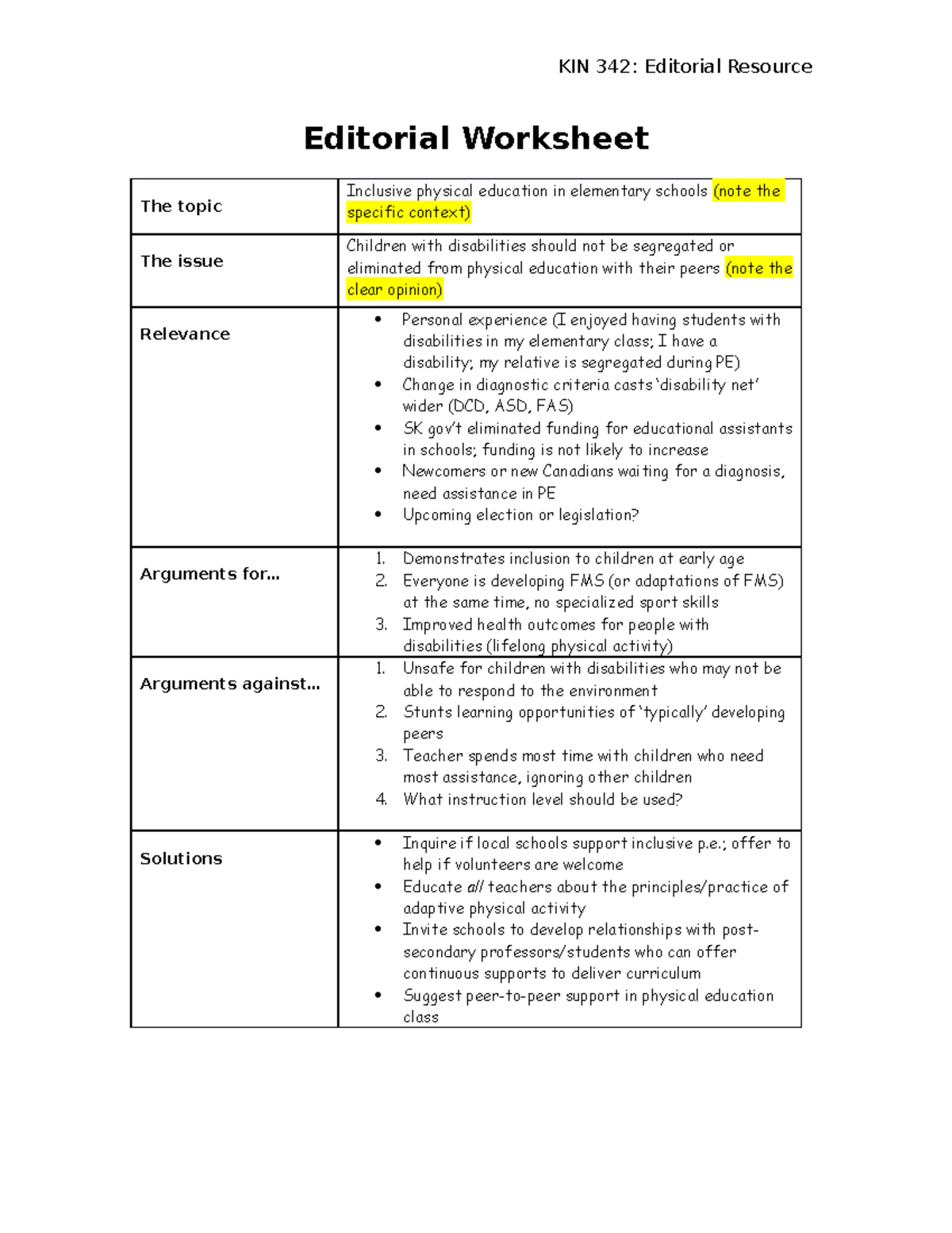 Editorial Tips, Worksheet, Rubric W2023 - Editorial Worksheet The topic ...