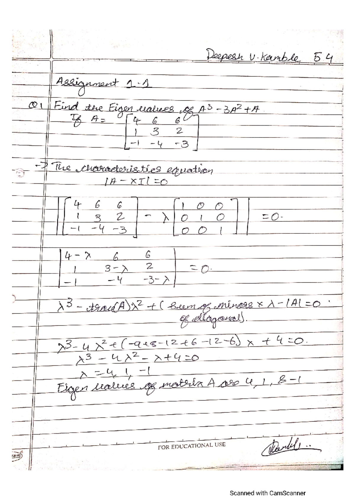 EM4 54 Assignment 1 - Yhgh - Applied Maths Paper Iv - Numerical Methods ...