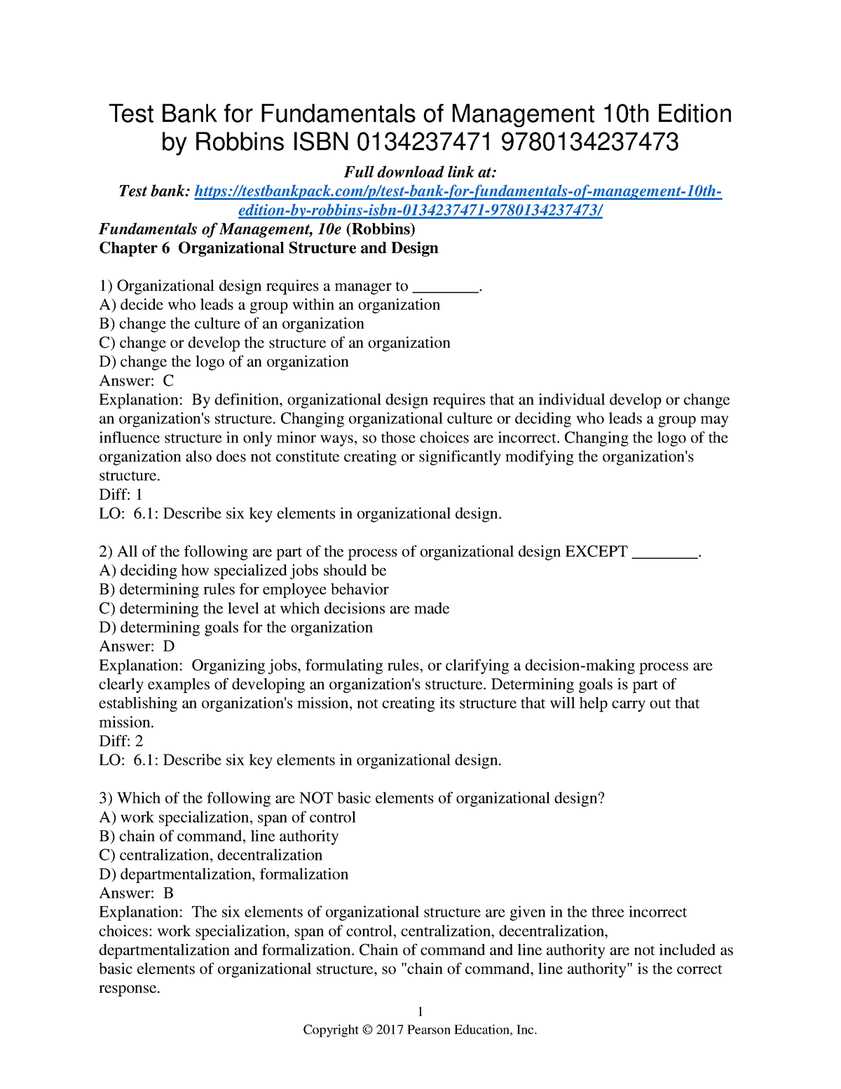 Test Bank Chapter 6 - 1 Test Bank For Fundamentals Of Management 10th ...