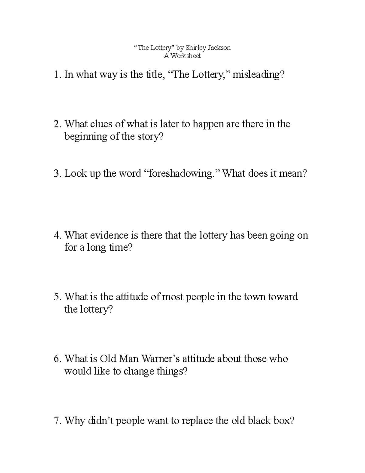 the-lottery-worksheet-the-lottery-by-shirley-jackson-a-worksheet