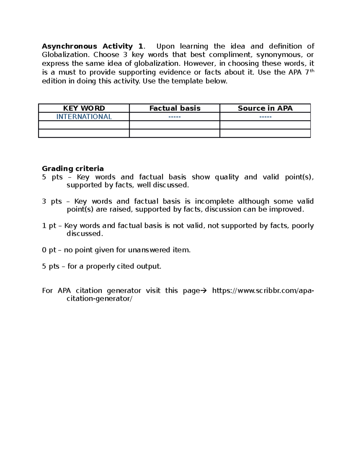 Asynchronous Activity 1 for the Introduction of the Study of ...