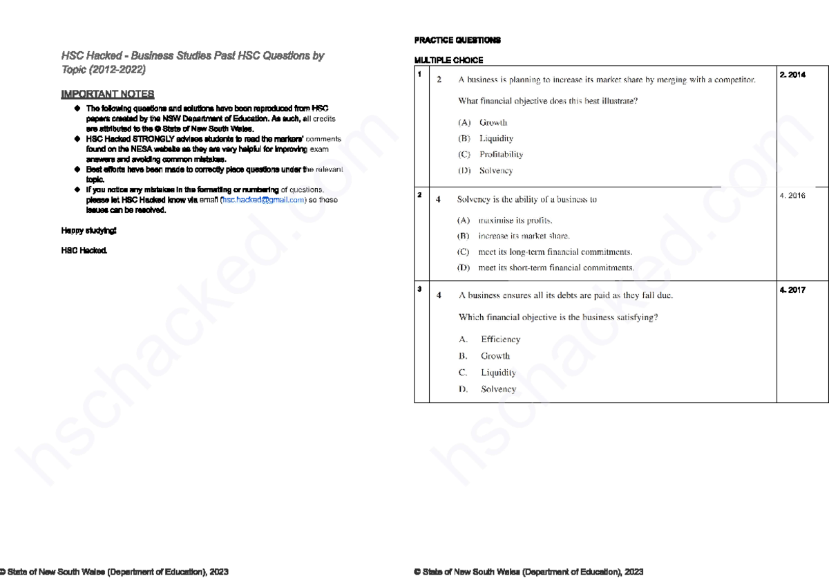 Buisness finance influences hsc questions - Studocu