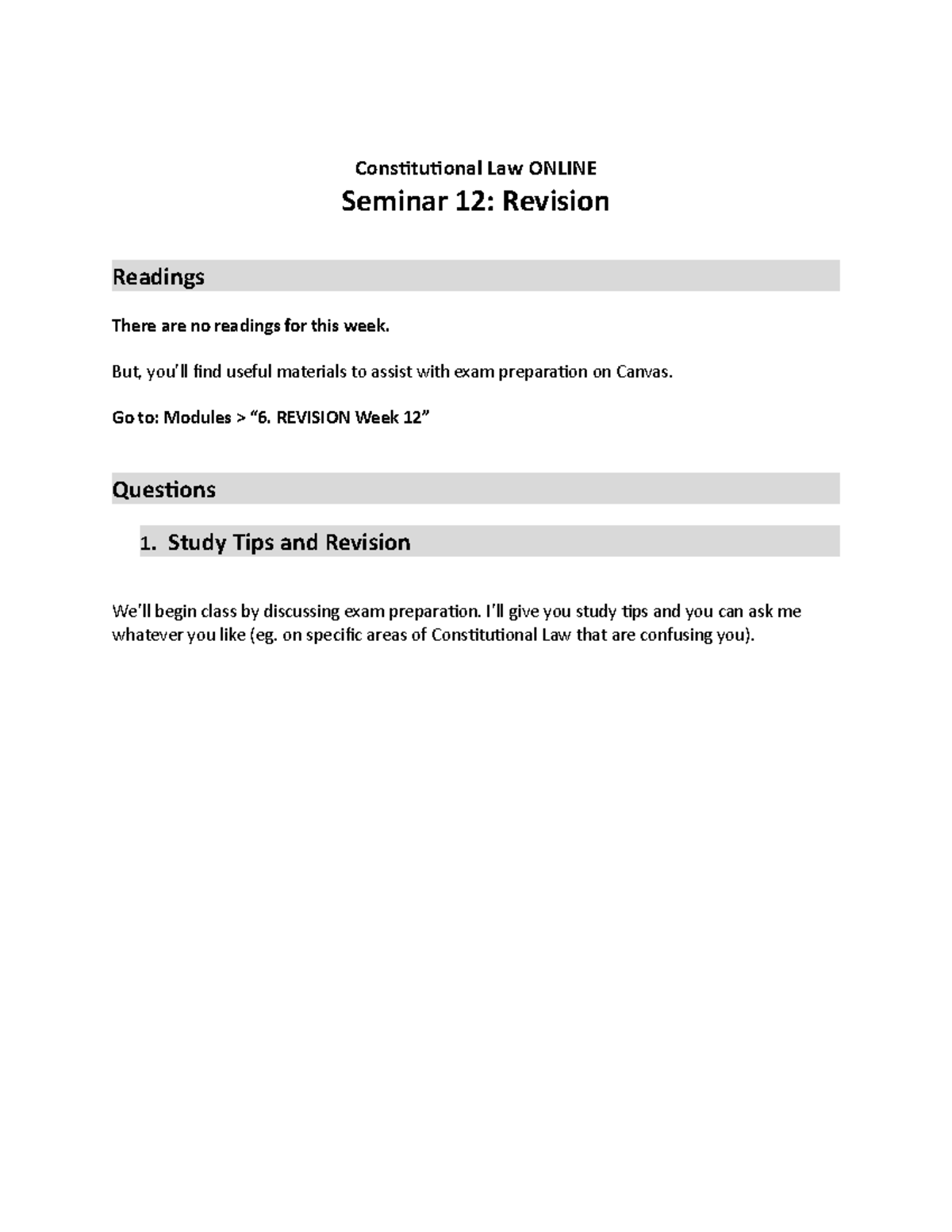 S21 ACL 12 Revision Notes Constitutional Law ONLINE Seminar 12 s21-acl-12-revision-notes-constitutional-law-online-seminar-12