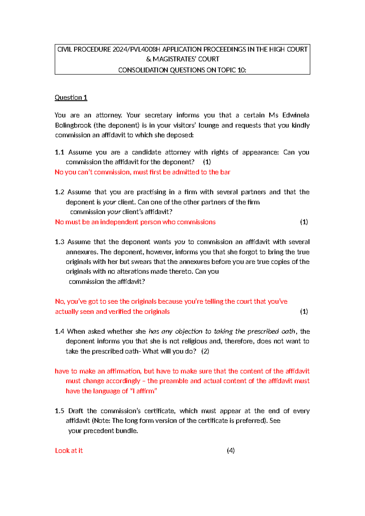 Consolidation Questions Topic 10 Applications - CIVIL PROCEDURE 2024 ...