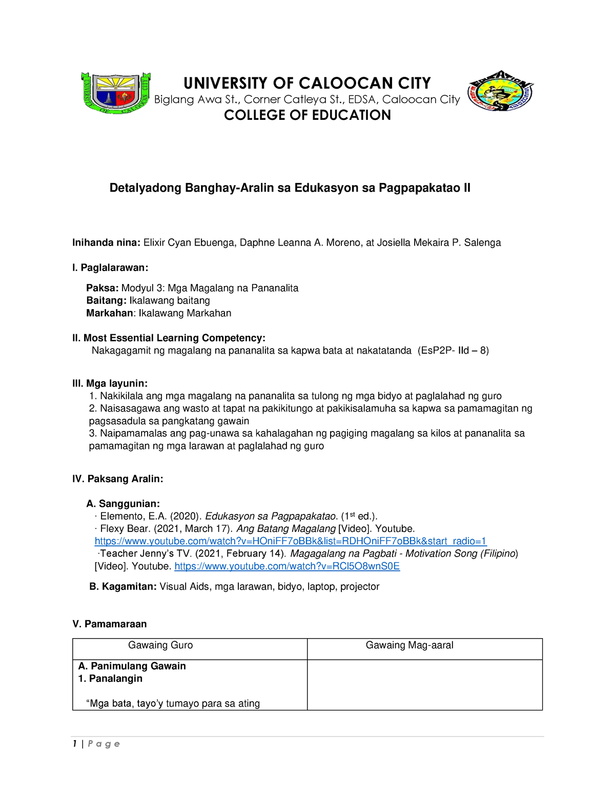 Group 2 Detailed Lesson Plan - UNIVERSITY OF CALOOCAN CITY Biglang Awa ...