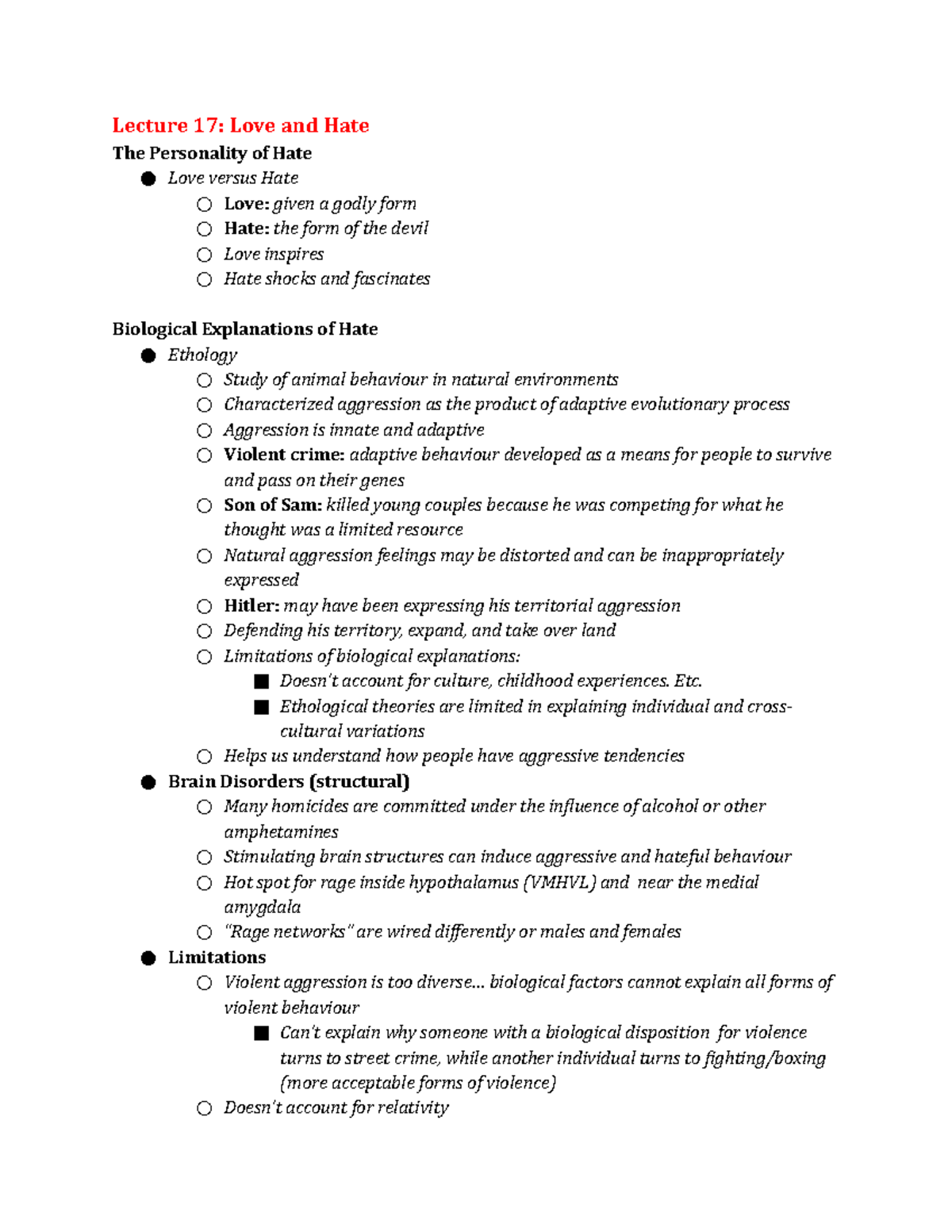 thesis statement for love and hate