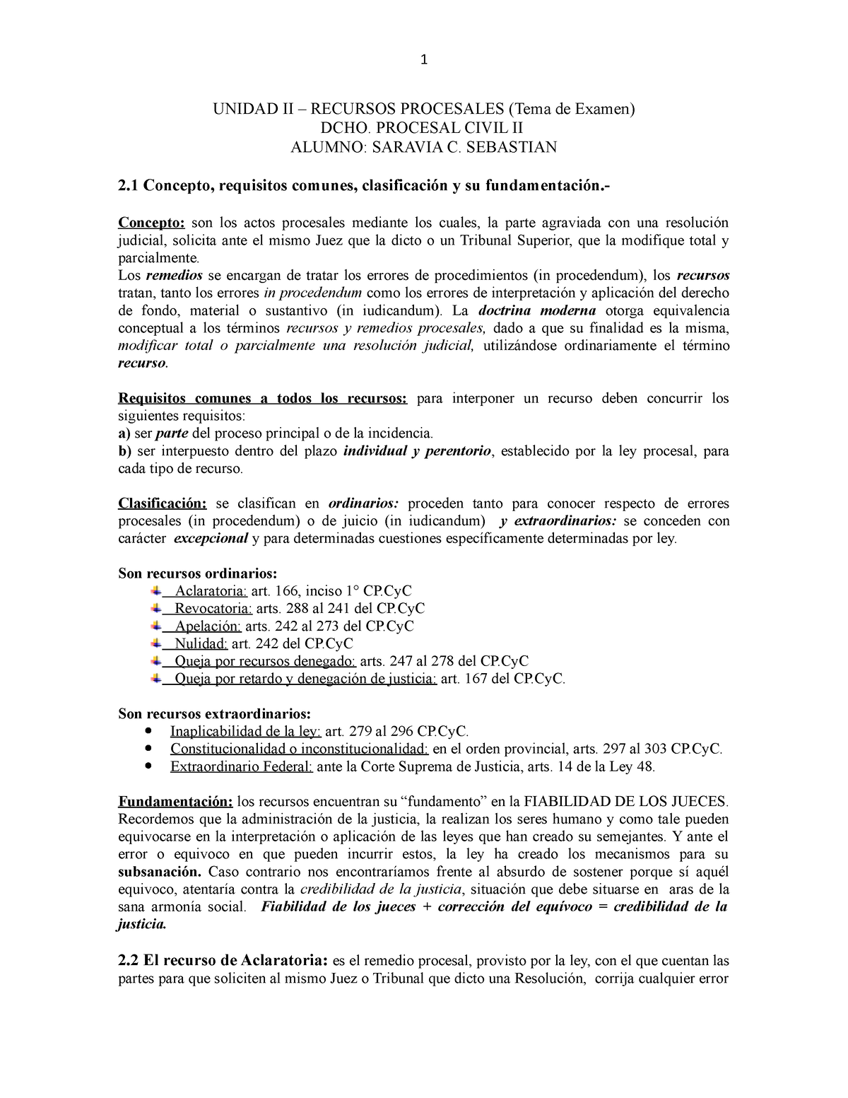 Recursos Procesales - UNIDAD II – RECURSOS PROCESALES (Tema De Examen ...