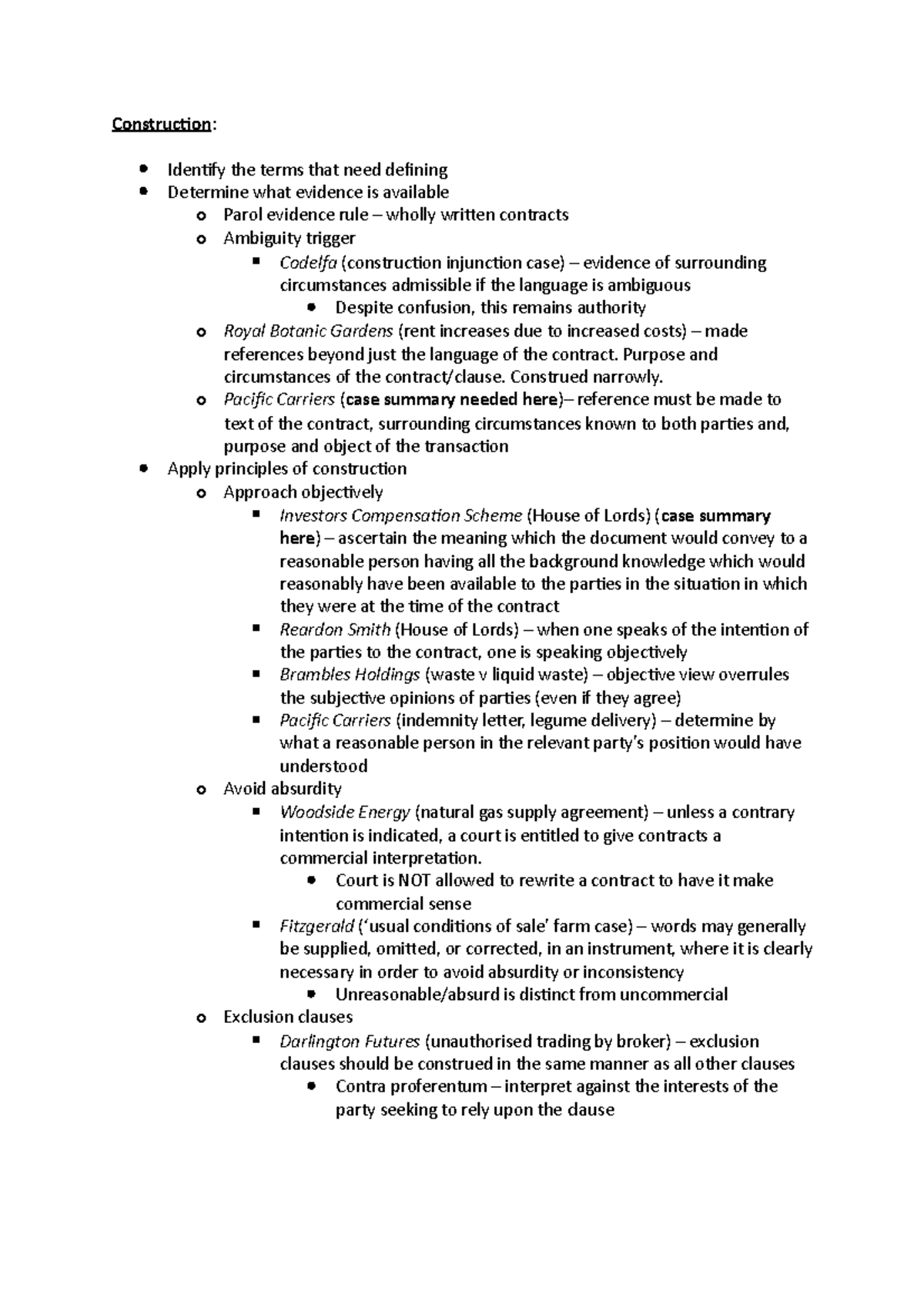 LAWS1204 - Final Exam Notes - Construction : Identify the terms that ...