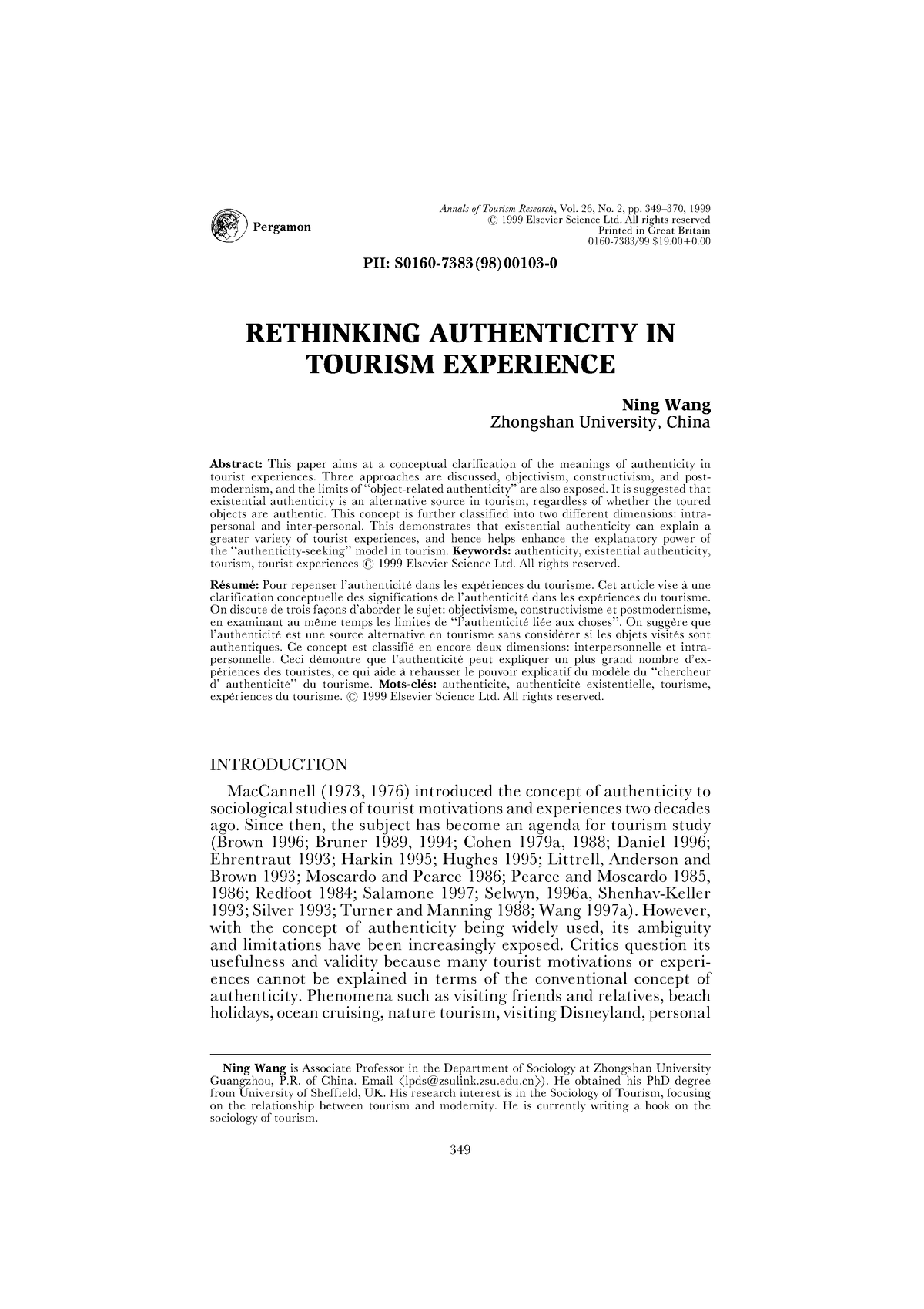 annals of tourism research empirical insights