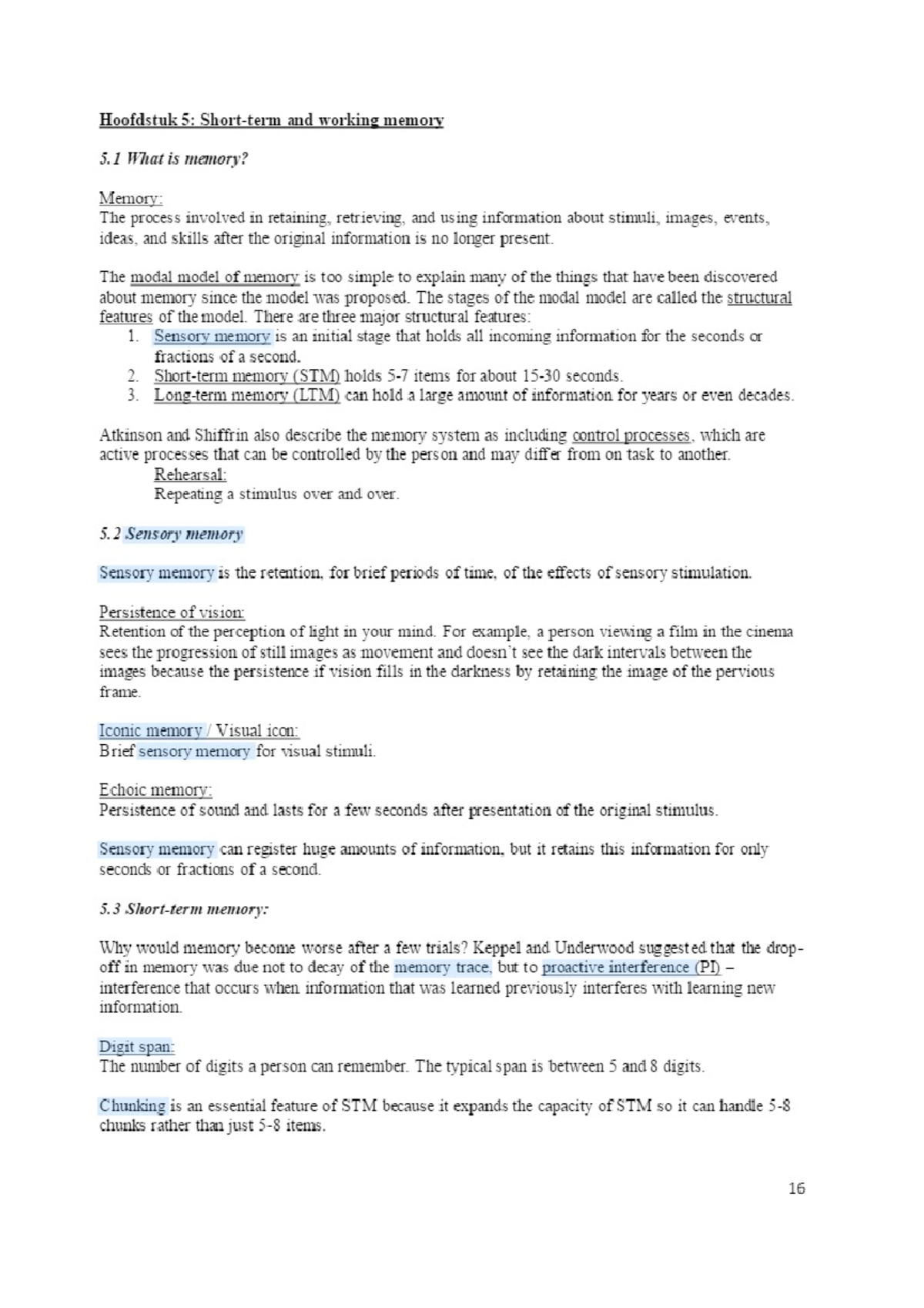 Cognition - Summary chapters 5-9 - Hoofdsruk 5: and working memory 5 is ...