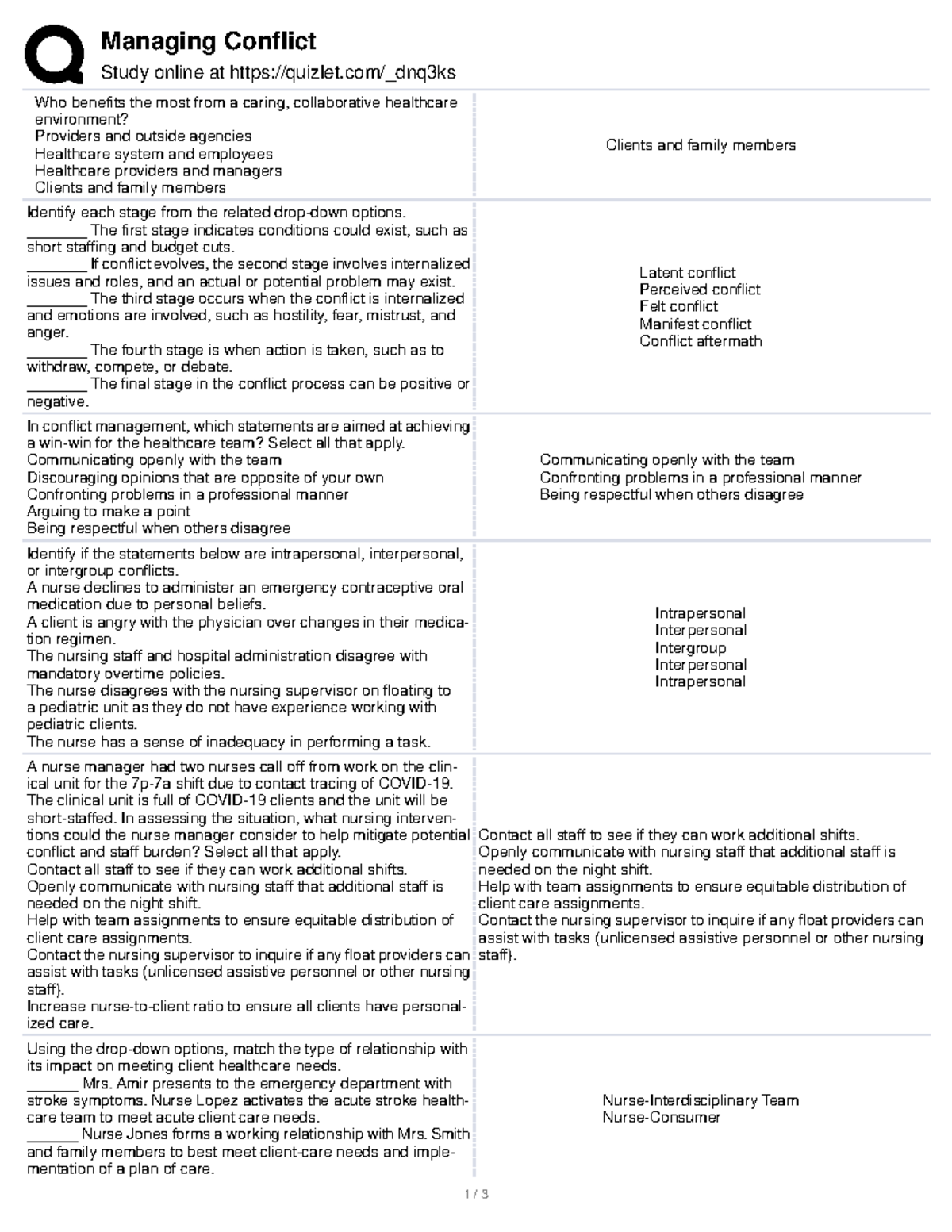 Managing Conflict edapt Managing Conflict Study online at quizlet