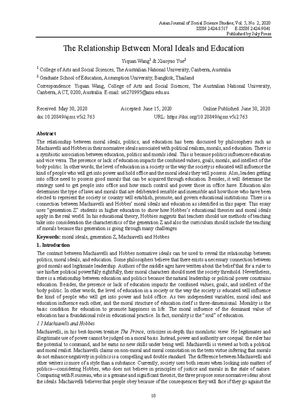 The Relationship Between Moral Ideals and Education - Asian Journal of ...
