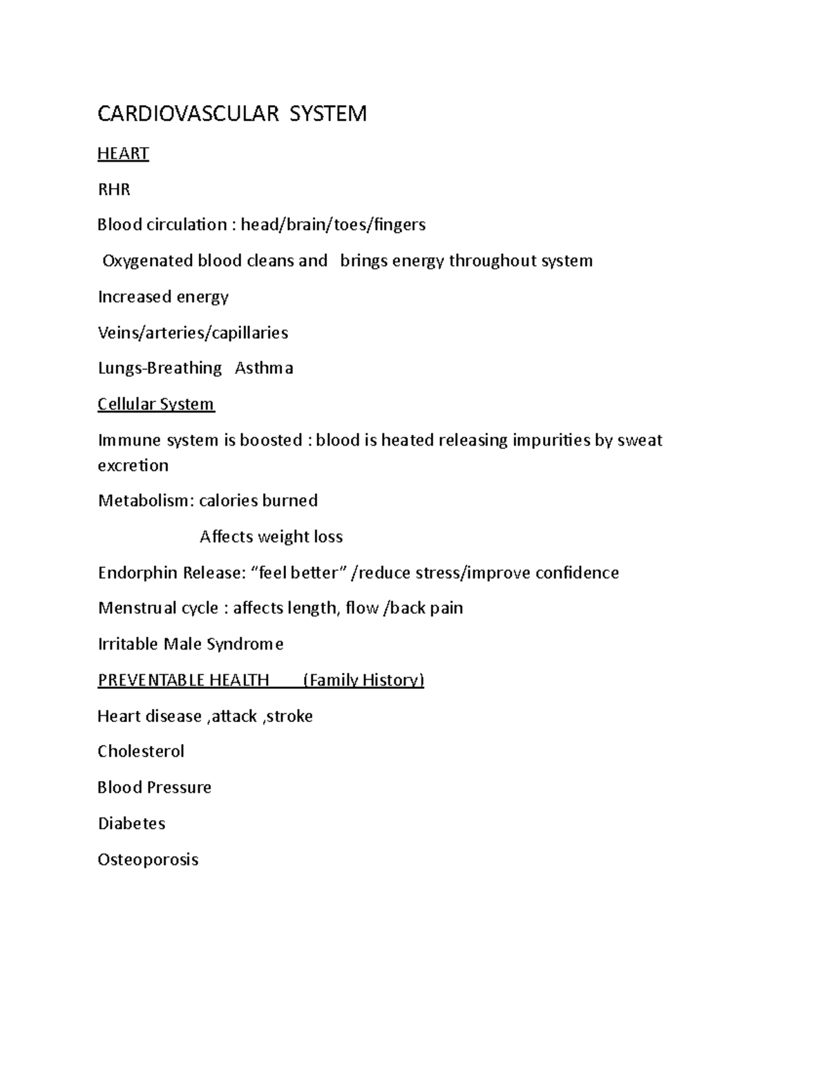 101103 Cardio Terms Fittgoals CARDIOVASCULAR SYSTEM HEART RHR Blood