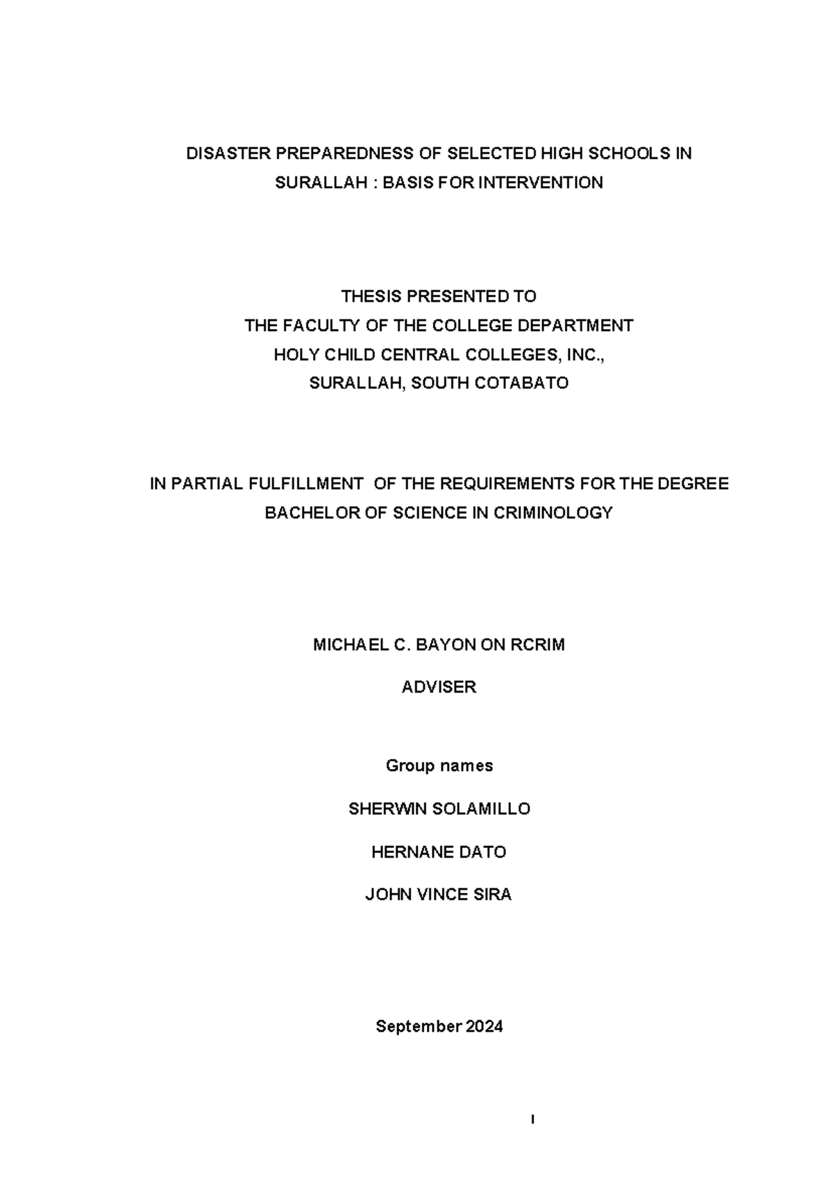 Disaster Preparedness 2 I Disaster Preparedness Of Selected High