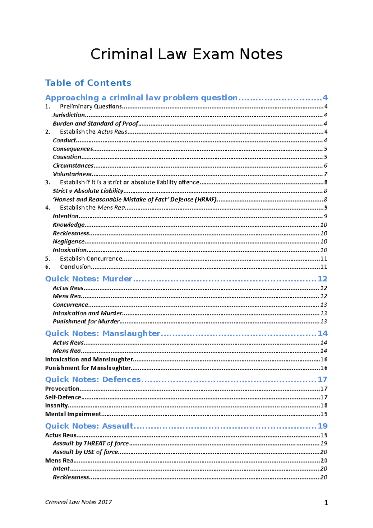 Criminal Law Exam Notes - Criminal Law Exam Notes Approaching A ...