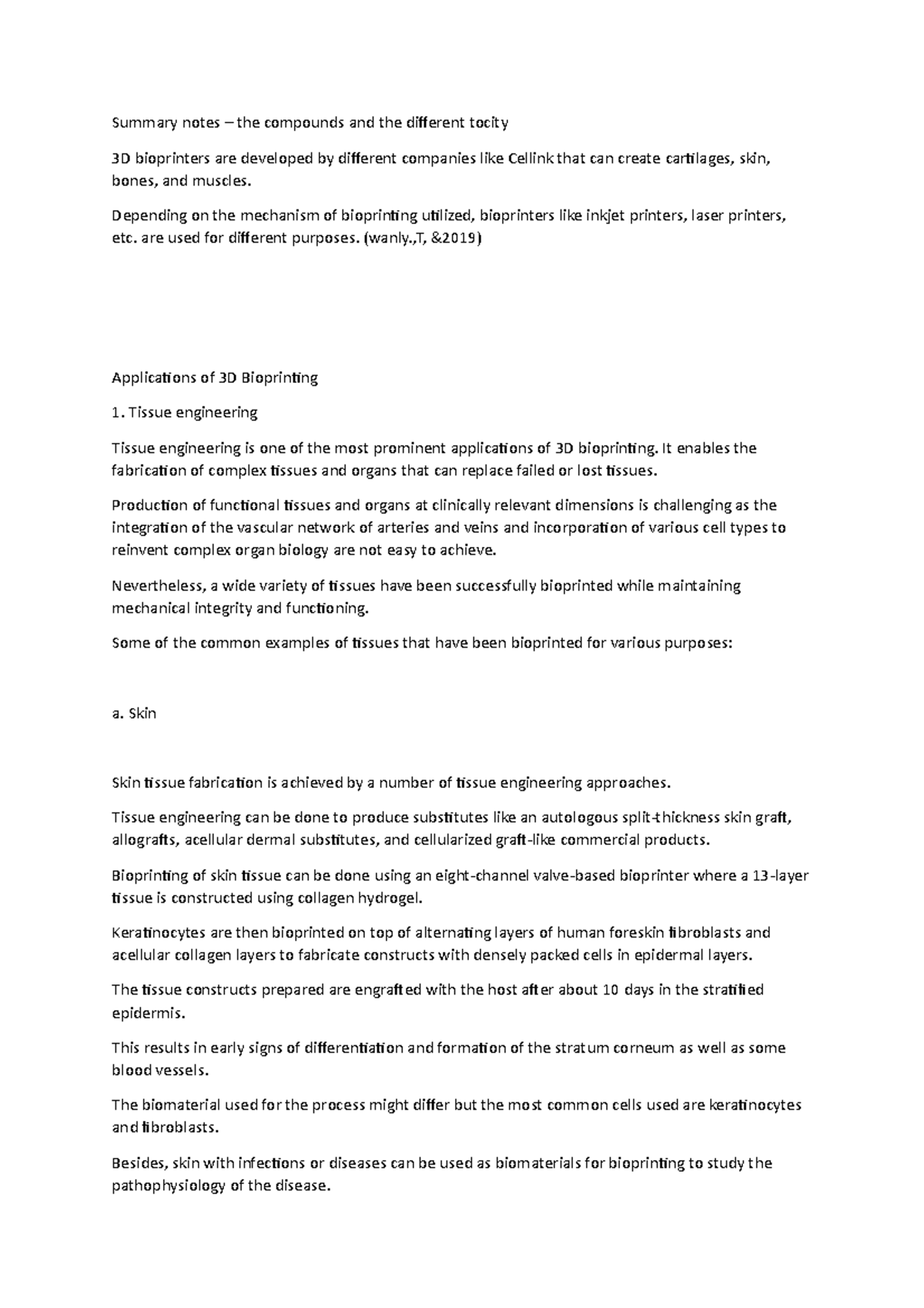 Summary notes – the compounds and the different tocity - Depending on ...