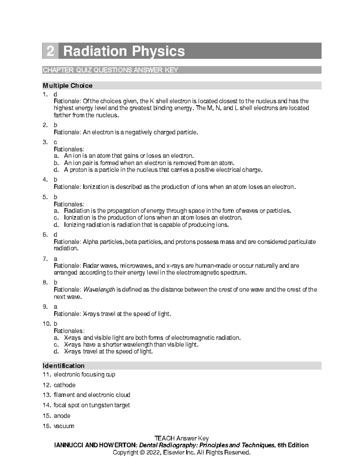 Chapter 2 TEACH Answer Key IANNUCCI AND HOWERTON Dental Radiography