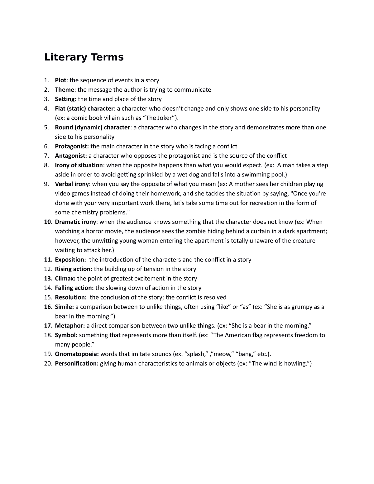 Literary Terms (1)-1 - Literary Terms Plot: the sequence of events in a ...