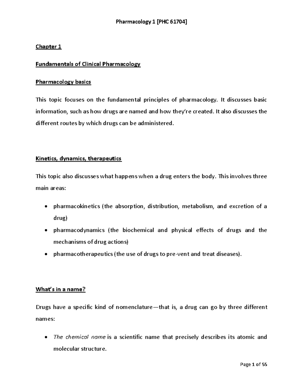 Pharmacology Notes - Chapter 1 Fundamentals of Clinical Pharmacology ...
