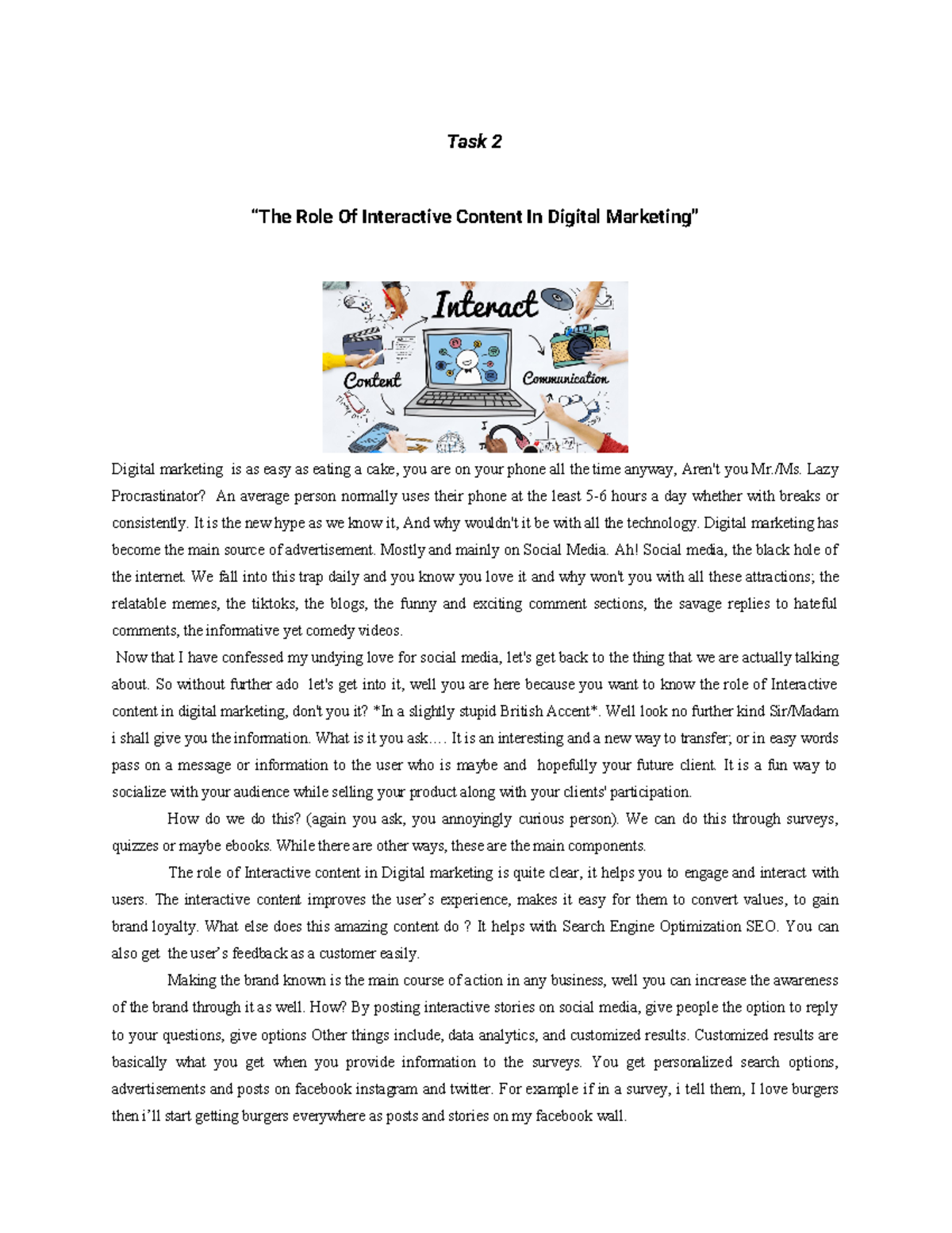 Social media writing blog - Task 2 “The Role Of Interactive Content In ...