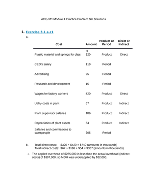 ACC 311 Project 5 - ACC-311 - Selling price $7. Variable Costs Cost for ...