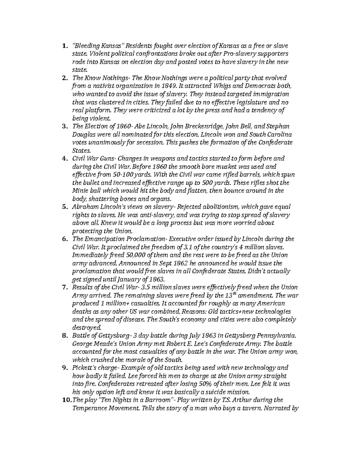 History 1200 final 1. “Bleeding Kansas” Residents fought over