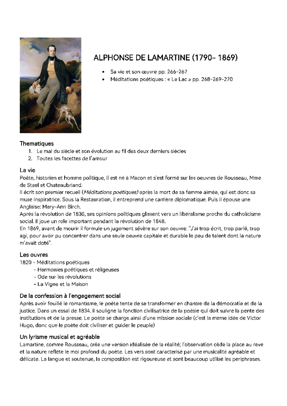 Lamartine Vita, stile, opere Méditations poétiques + analisi "le lac