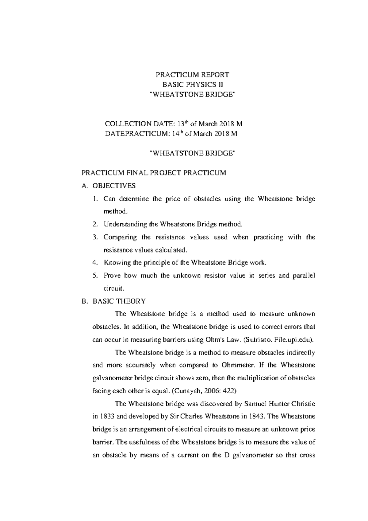 Wheatstone Bridge - PRACTICUM REPORT BASIC PHYSICS II "WHEATSTONE ...
