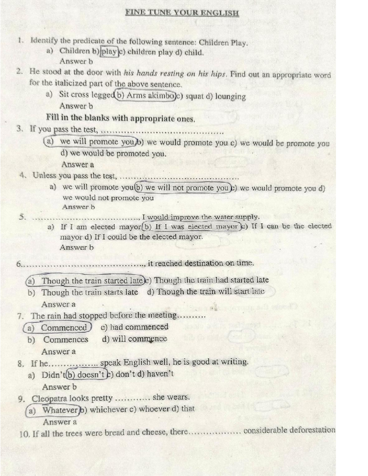 1 to 83 questions answers of fine tune your english - B.com finance and ...