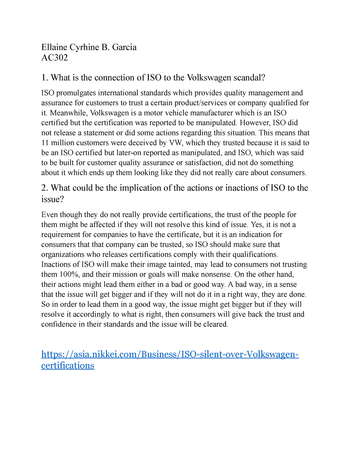 Activity 1 - What Is The Connection Of ISO To The Volkswagen Scandal ...