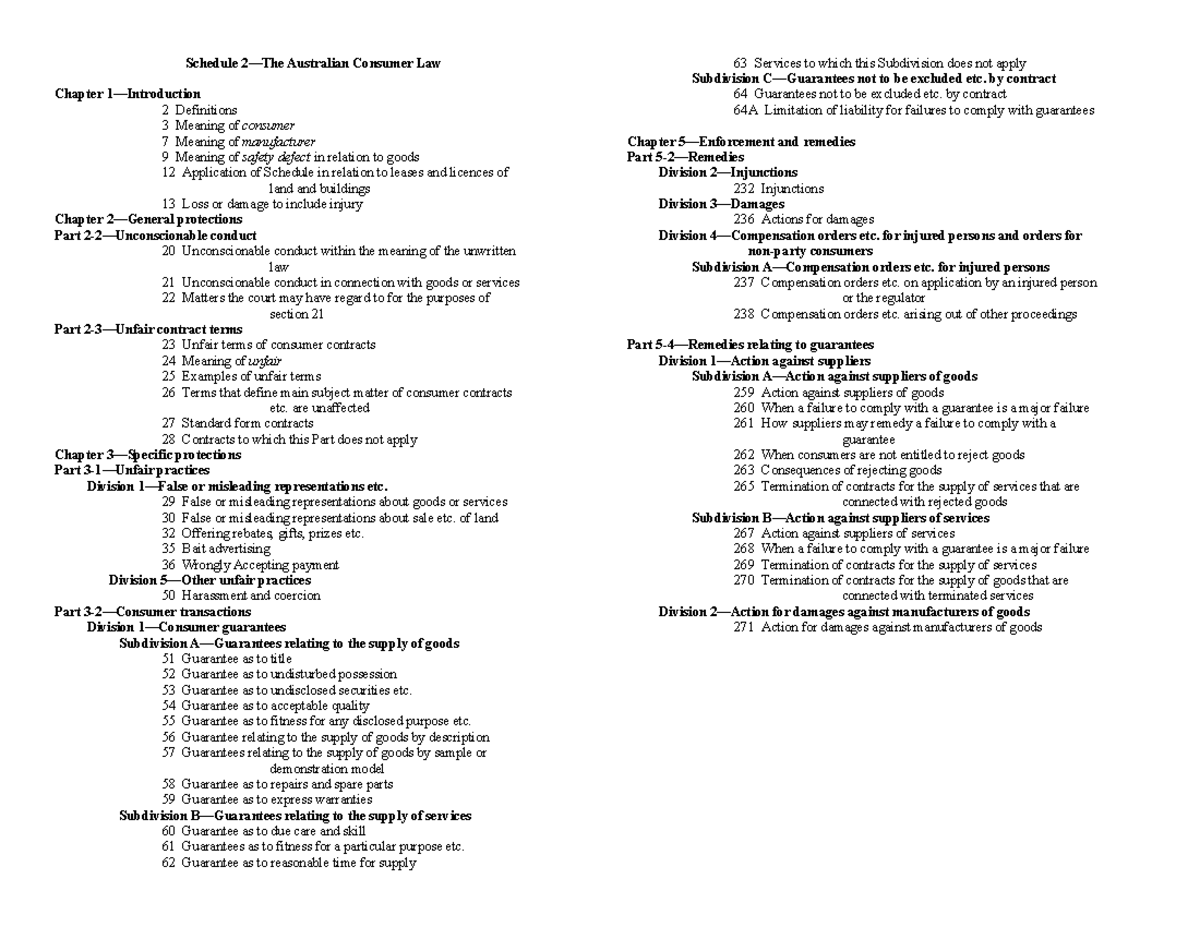 Statutory Template Final To Print - Schedule 2—The Australian Consumer ...