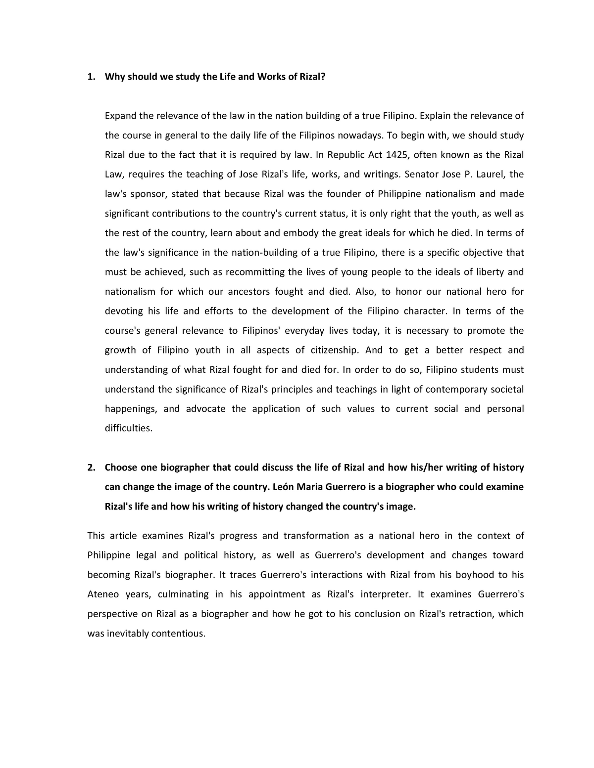 paragraph personal essay on the relevance of the rizal course