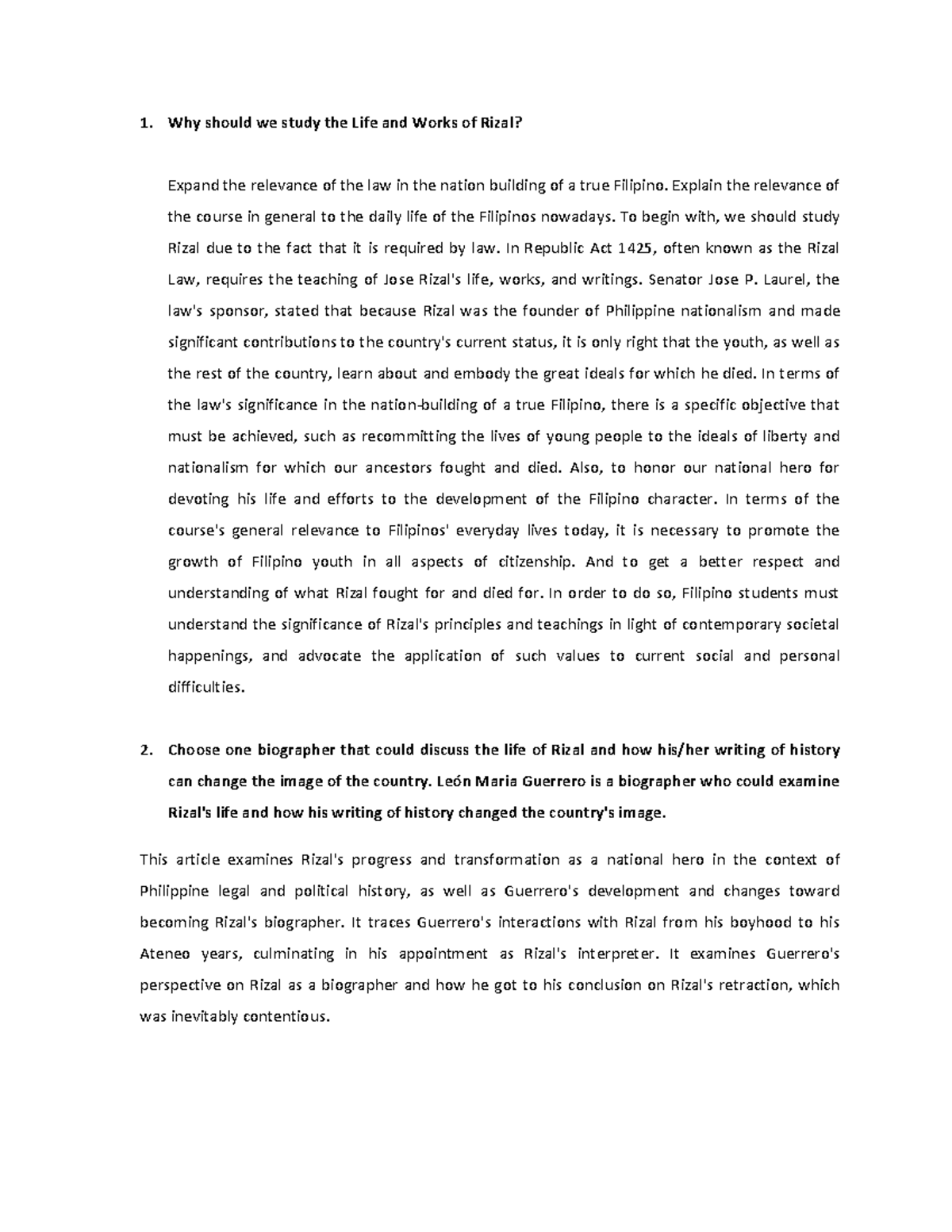 paragraph personal essay on the relevance of the rizal course