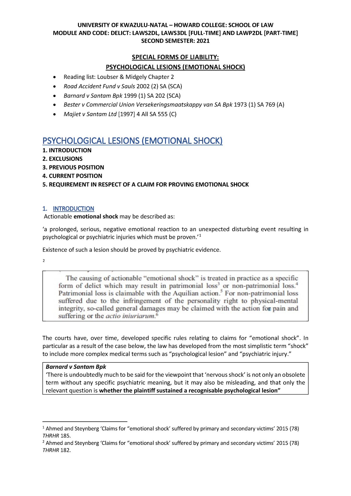 Psychological lesions (emotional shock) - MODULE AND CODE: DELICT ...