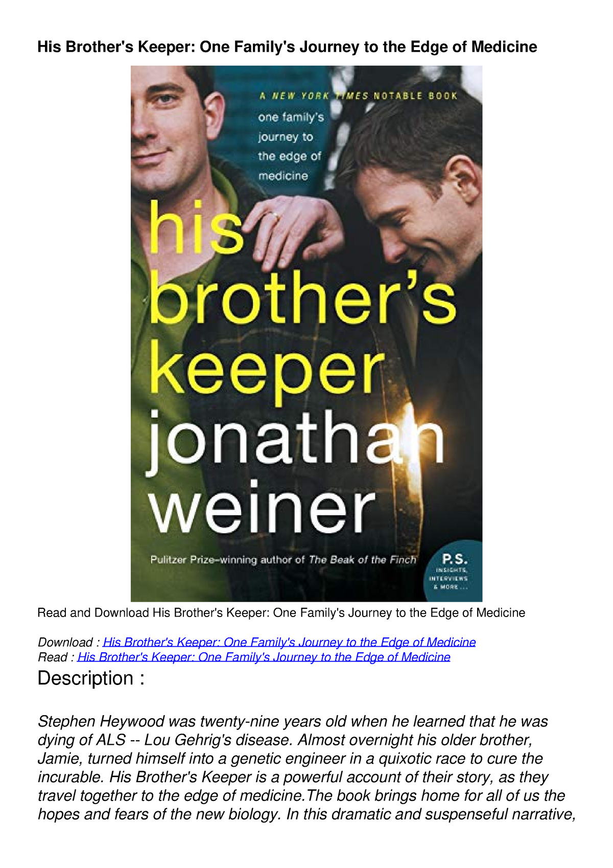 brothers and keepers essay