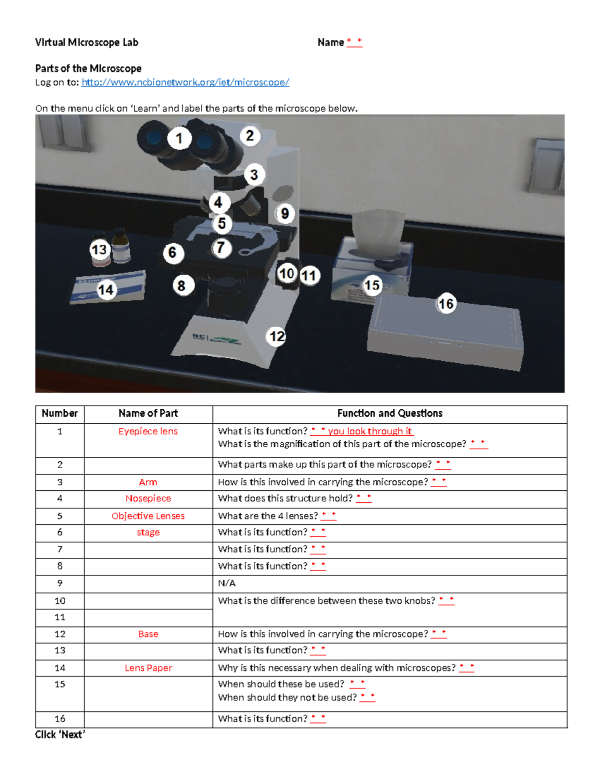 1-Microscope web ws - use this for class notes - Virtual Microscope Lab ...
