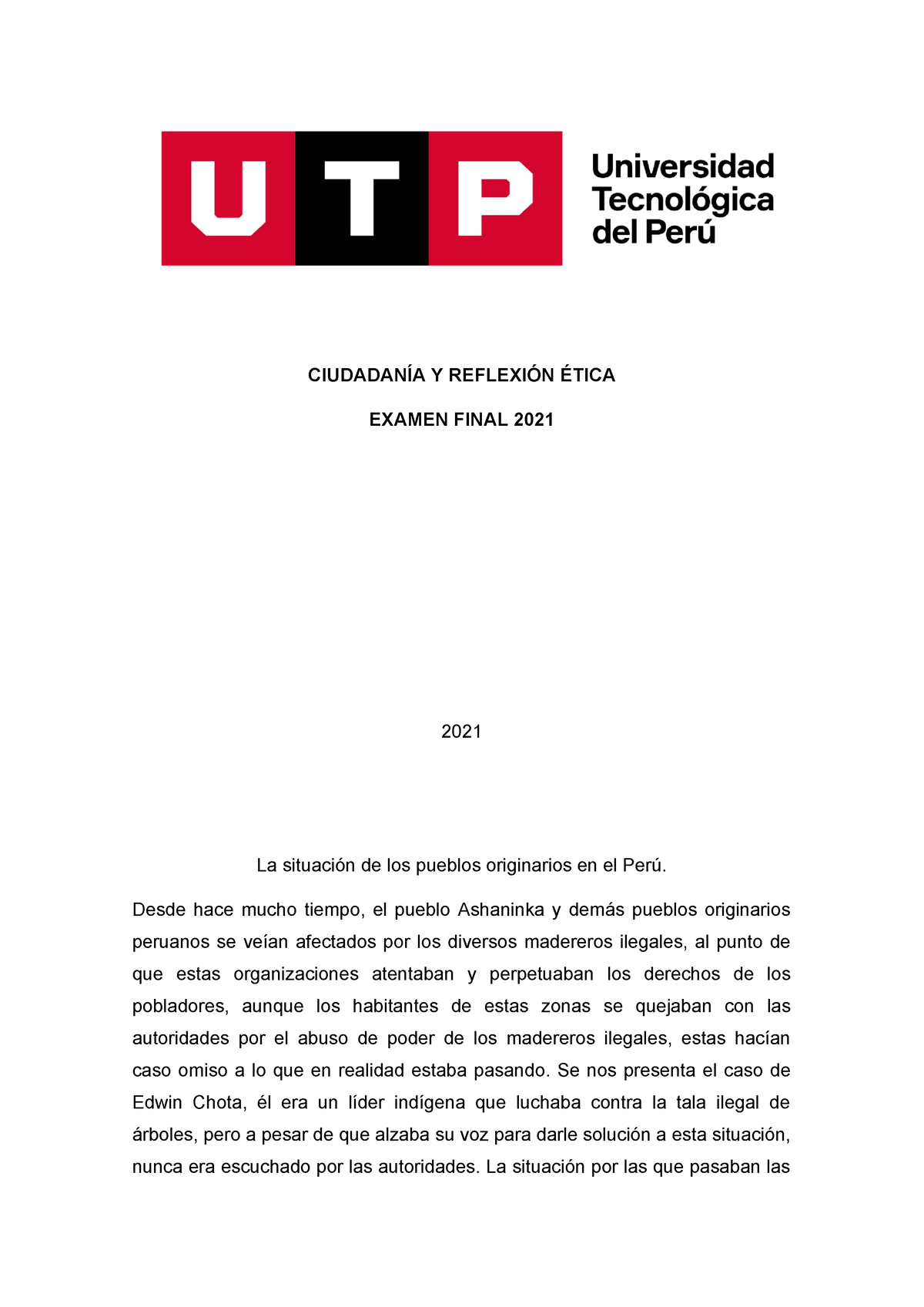 Trabajo Final - CIUDADANÍA Y REFLEXIÓN ÉTICA EXAMEN FINAL 2021 2021 La ...