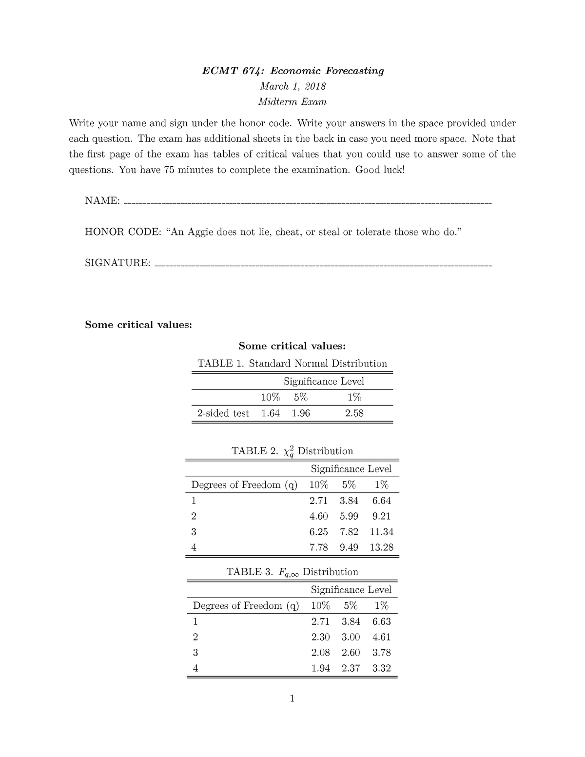 Exam March 1 2018 Questions Ecmt 674 Economic Forecasting