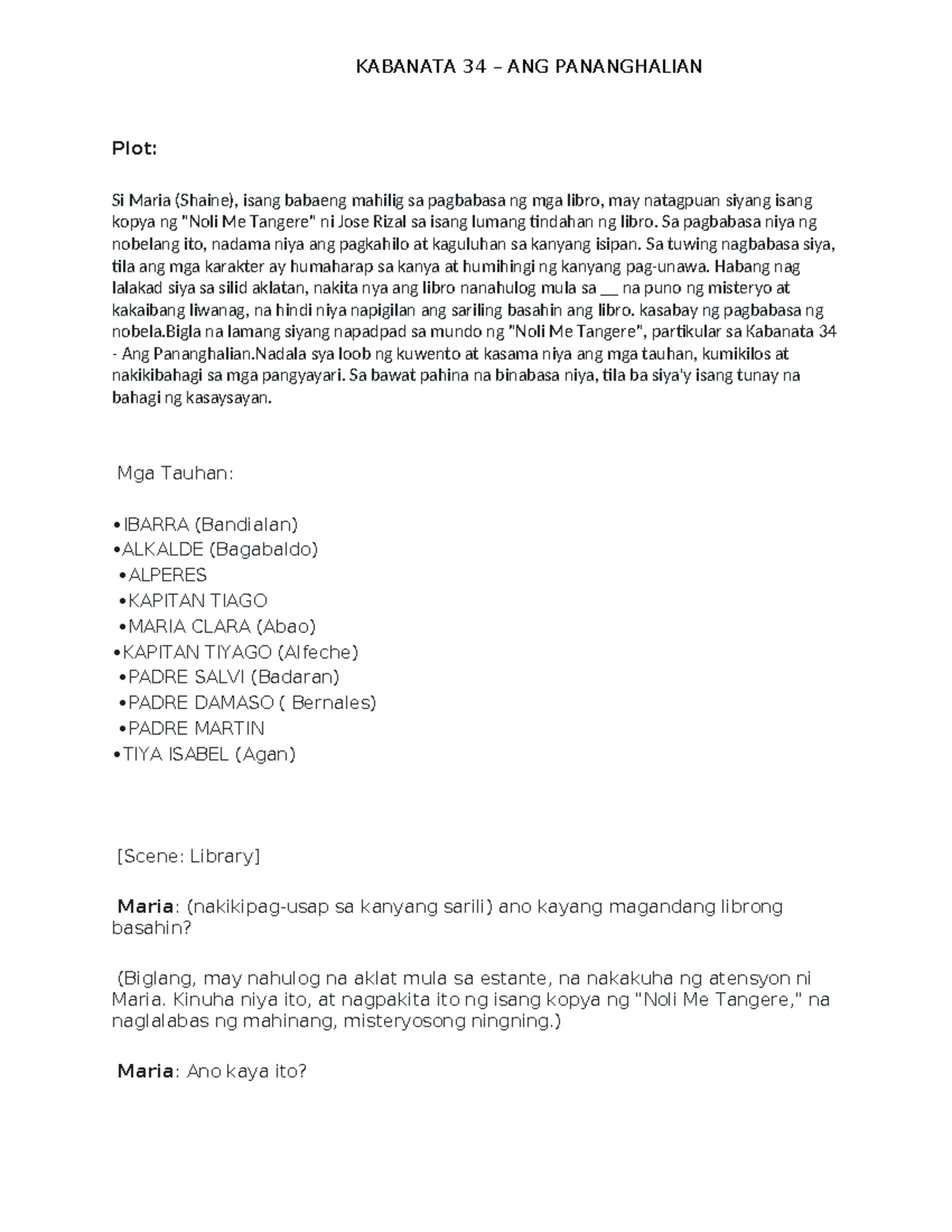 Group 1 Kabanata 34 Scipt - Plot: Si Maria (Shaine), isang babaeng ...