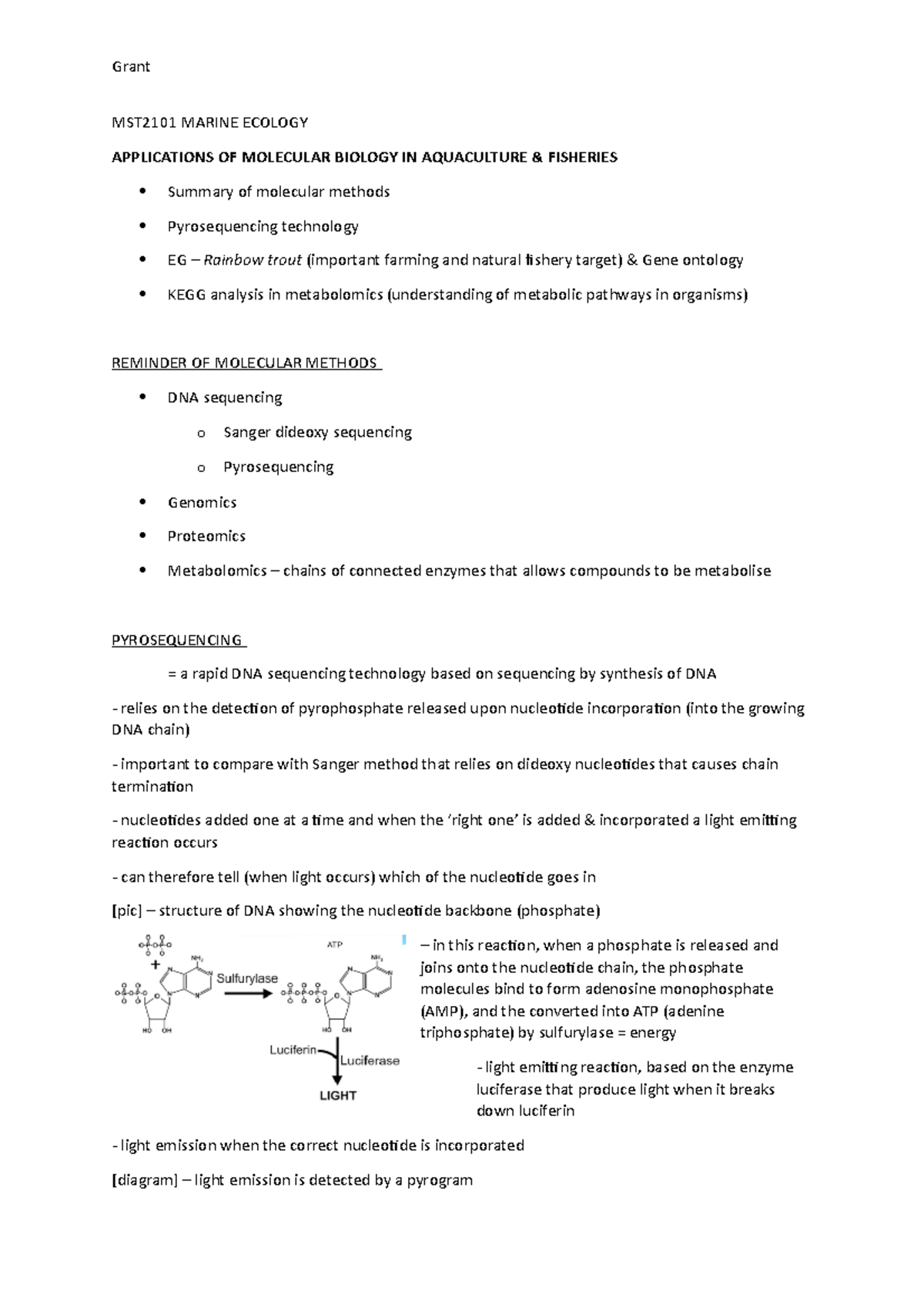 Application of molecular biology in aquaculture MST2101 MARINE