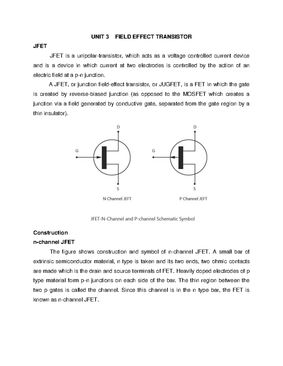 Ppppppppvh KMC fulfill - UNIT 3 FIELD EFFECT TRANSISTOR JFET JFET is a ...
