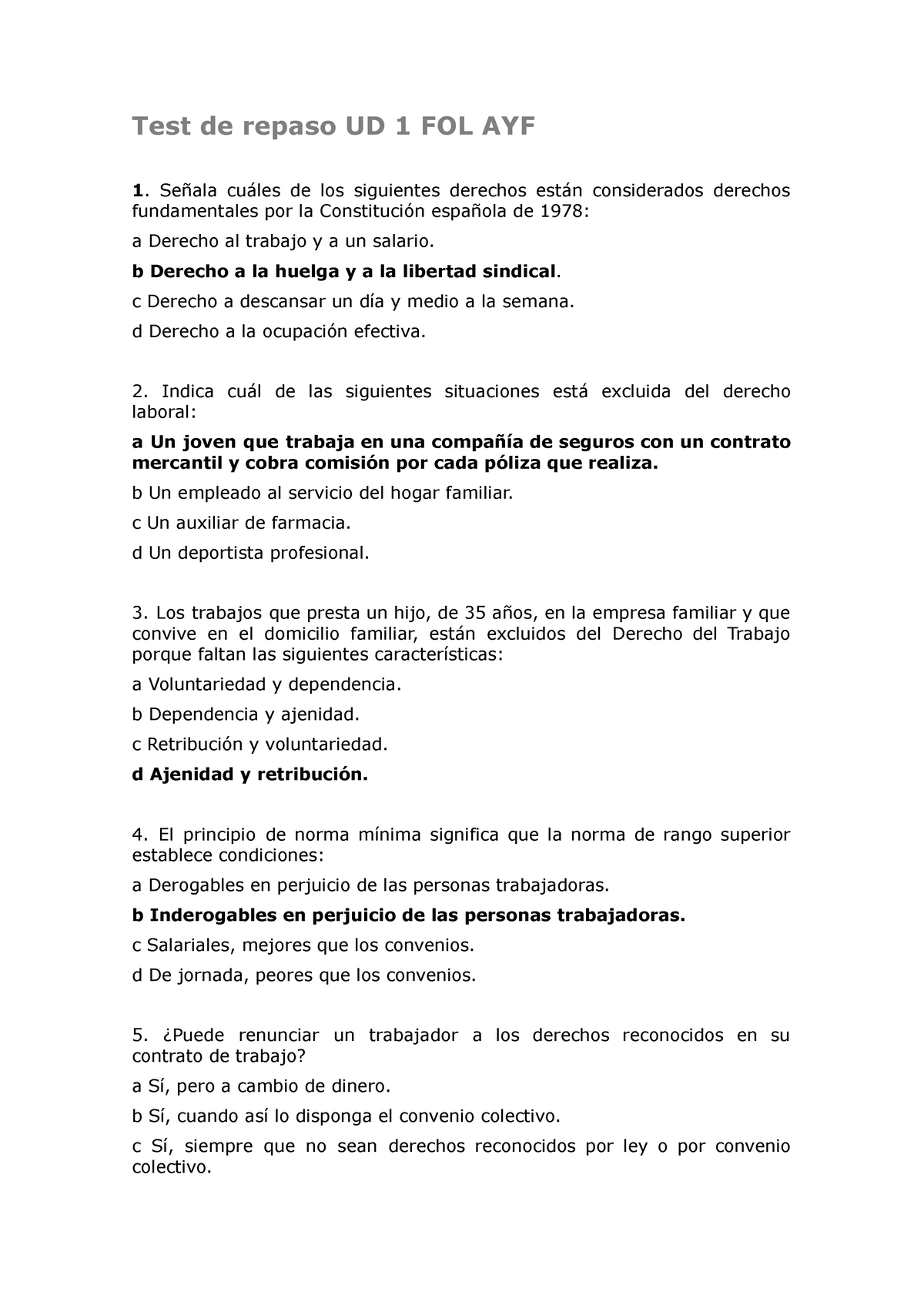 Test De Repaso UD 1 FOL AYF - B Derecho A La Huelga Y A La Libertad ...