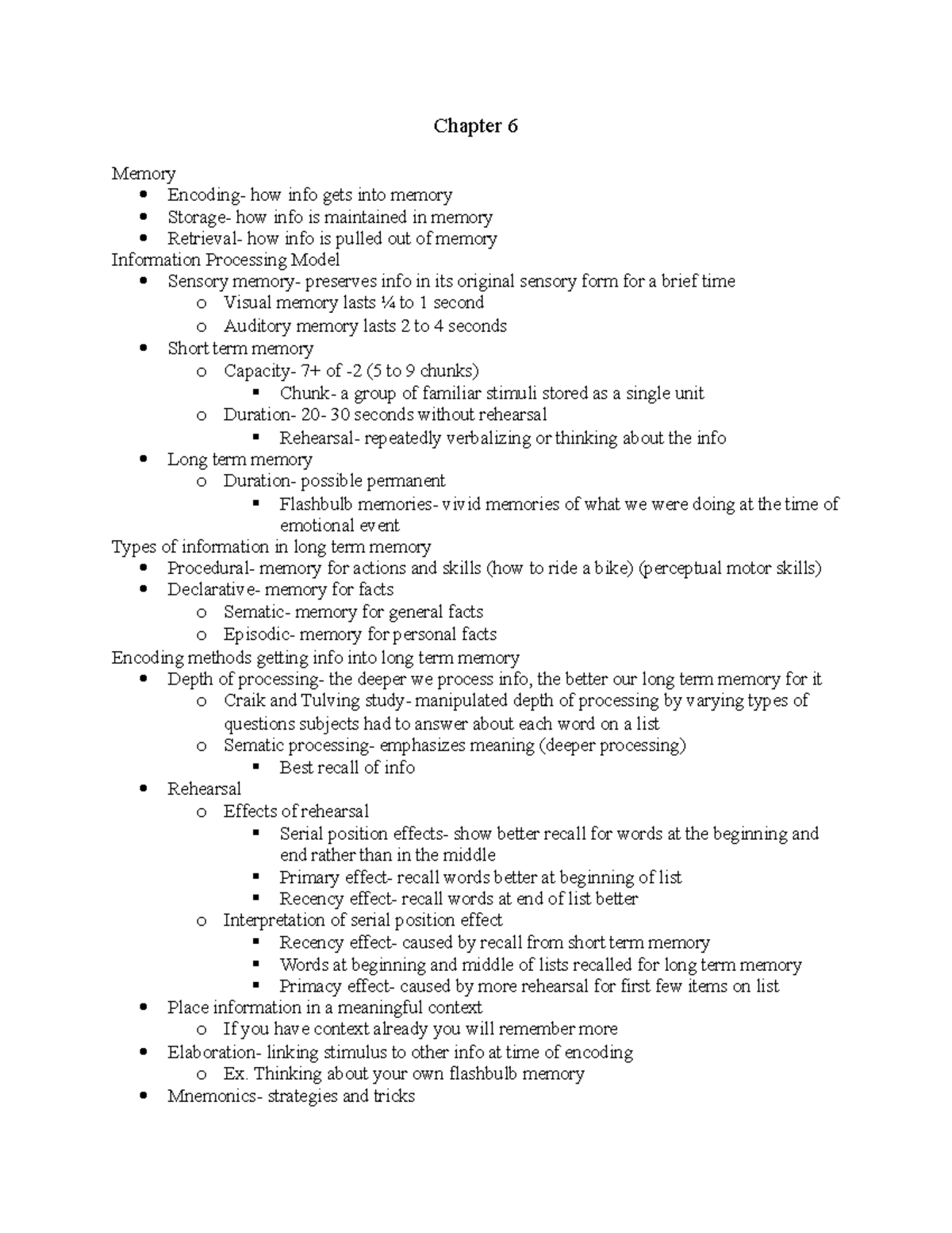 Chapter 6 - Given by Teresa Davis - Chapter 6 Memory how info gets into ...