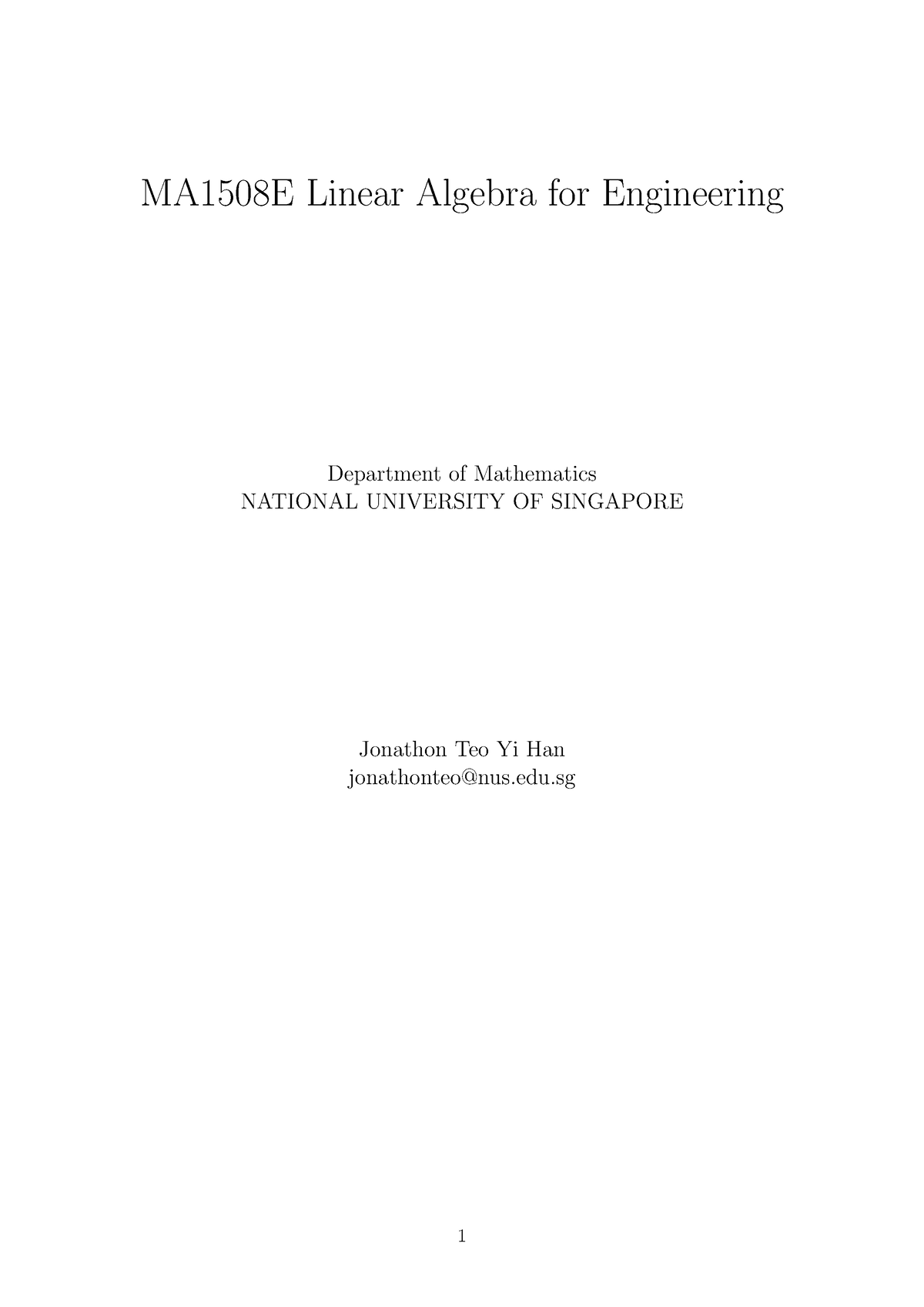 MA1508E Lecture Notes - MA1508E Linear Algebra For Engineering ...