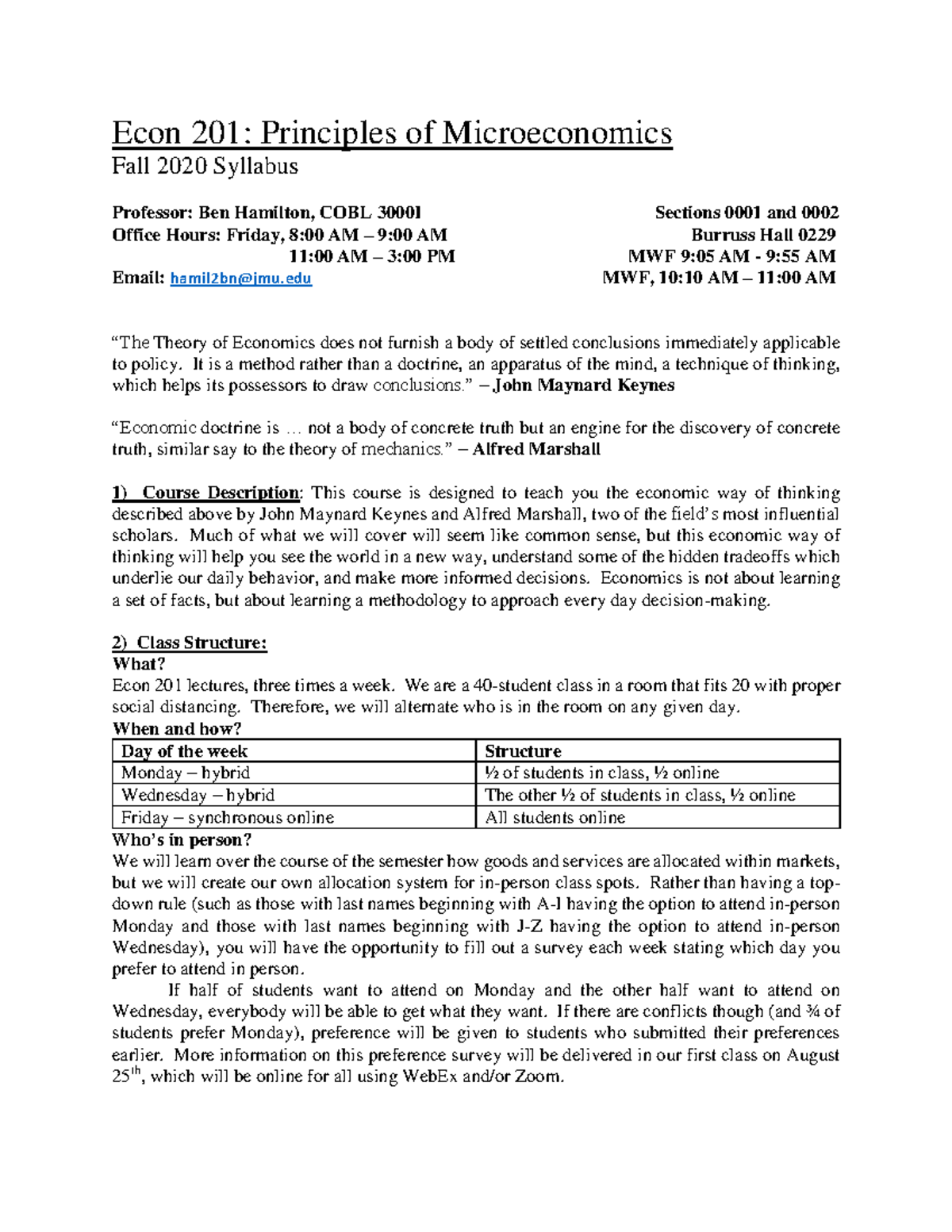 Syllabus - Sylabbus - Econ 201: Principles Of Microeconomics Fall 2 020 ...