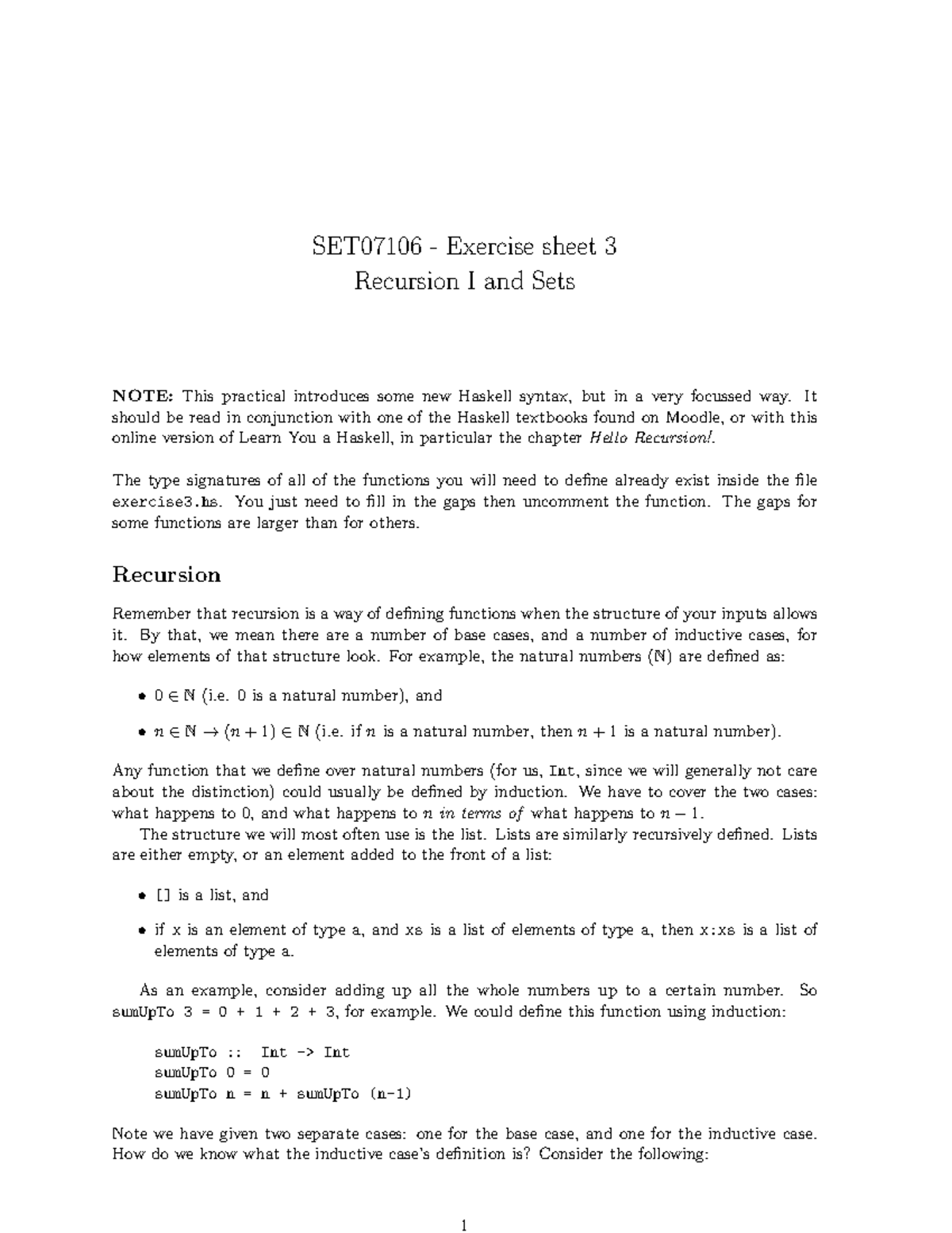 Induction Sets - Haskell practical assignments - SET07106 - Exercise ...