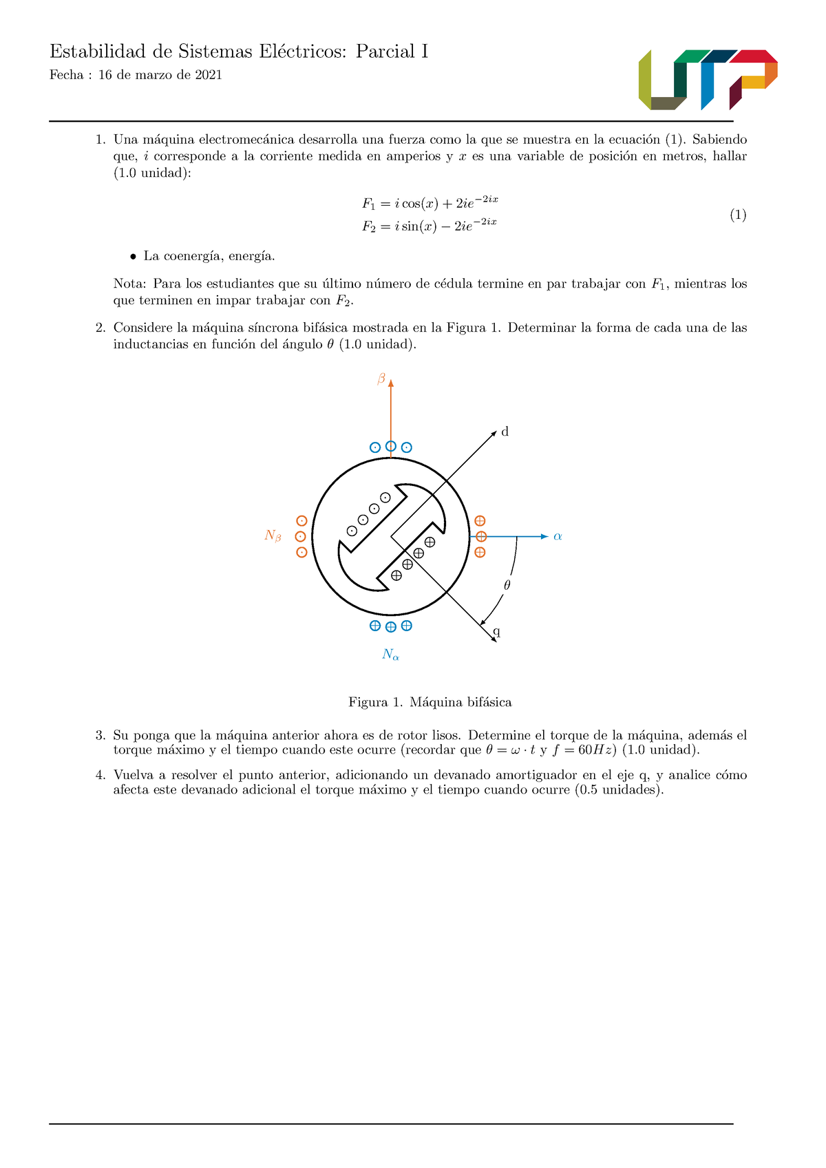 Examen 01 2021A - Estabilidad De Sistemas Electricos (IE902 ...